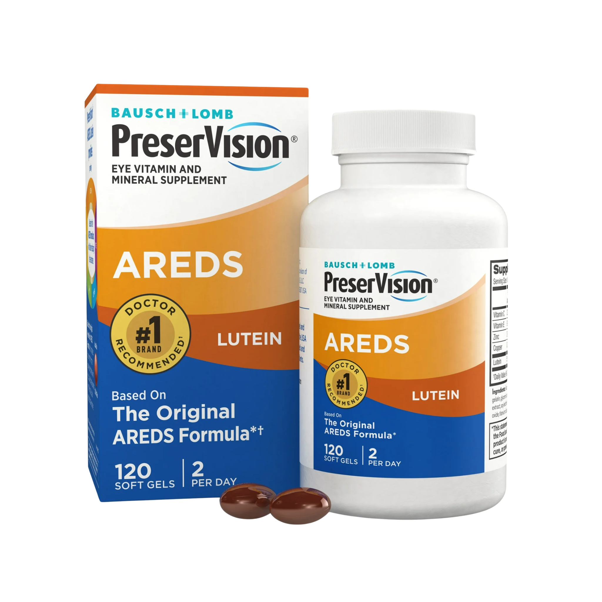 Bausch + Lomb, PreserVision AREDS Eye Vitamins & Minerals, AREDS Formula with Lutein, 120 Softgels