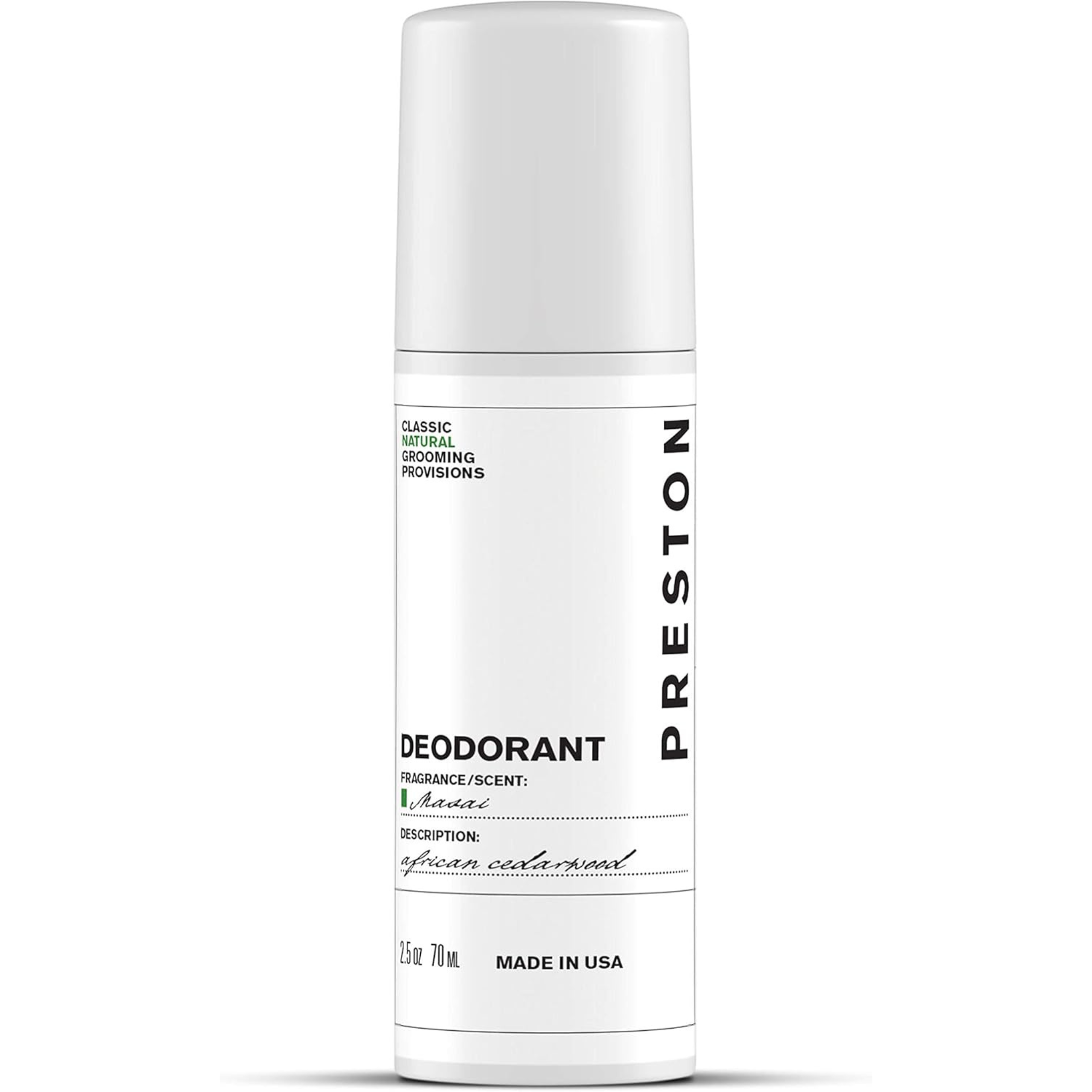 Preston Men’s Deodorant – Masai African Cedarwood Aluminum-Free Deodorant - Natural, Plant-Based, Vegan, Non-Toxic 2.5 Oz