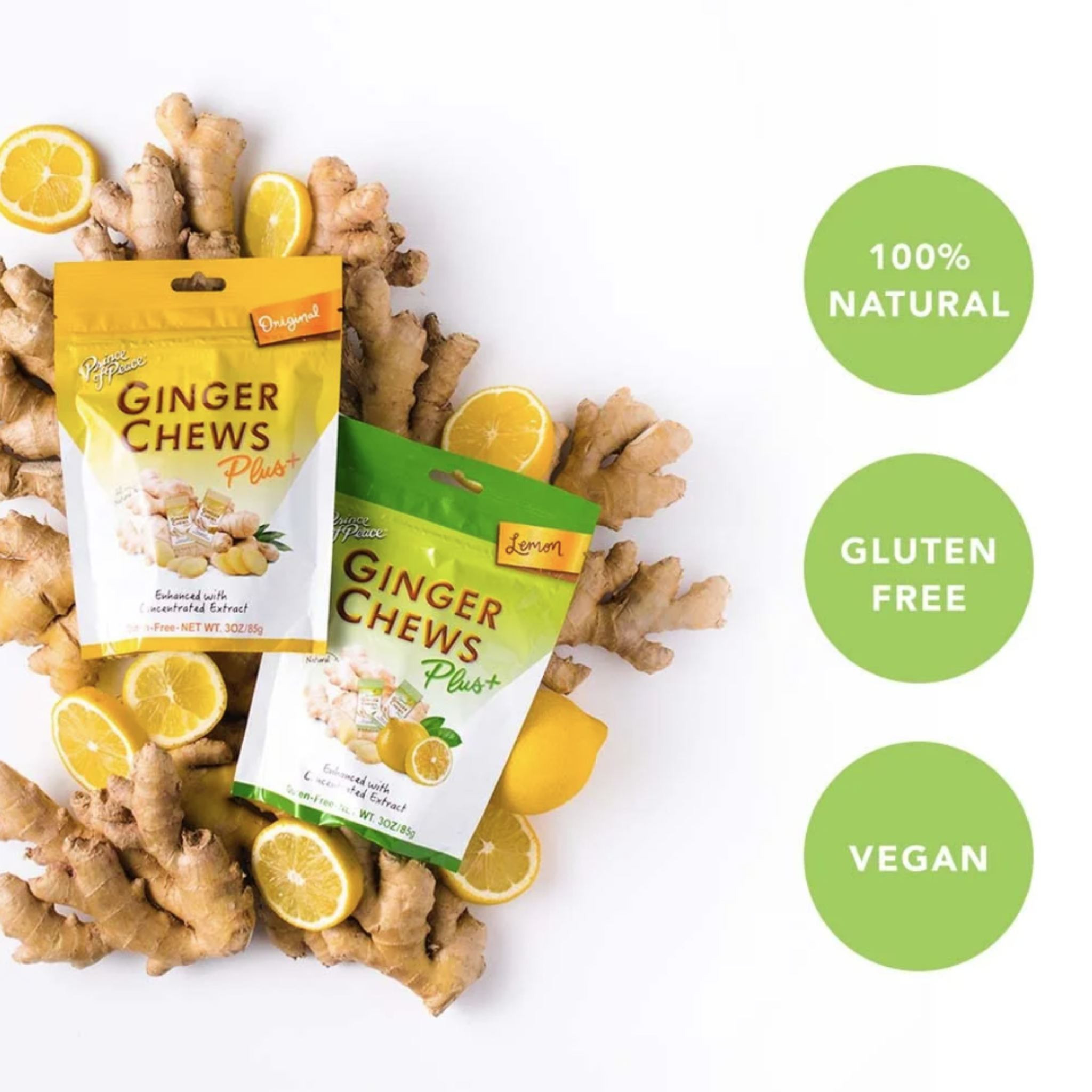 Prince of Peace Ginger Chew Plus+ with Lemon, 3 oz. Bag – Digestive Aid, Relief, Healthy Candy, Stomach Aid