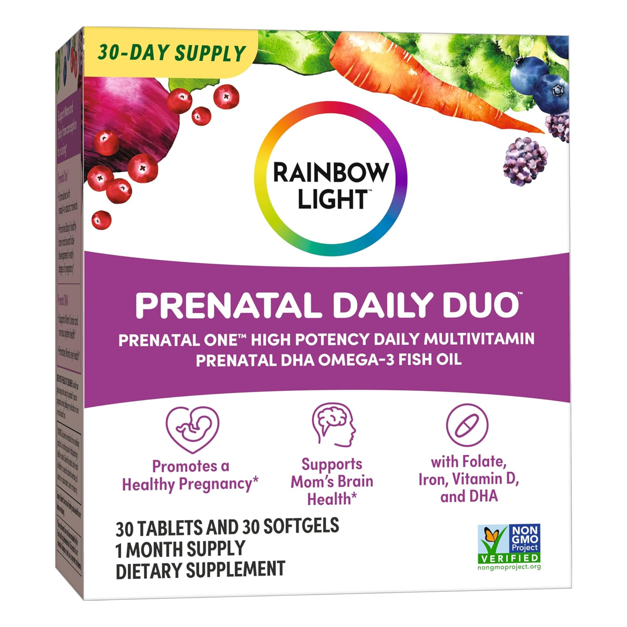 Rainbow Light, Prenatal Daily Duo Multivitamin Kit, Prenatal One Daily Multivitamin & Prenatal DHA Omega-3 Fish Oil for Mom's Health and Baby's Development, 30 Tablets & 30 Softgels