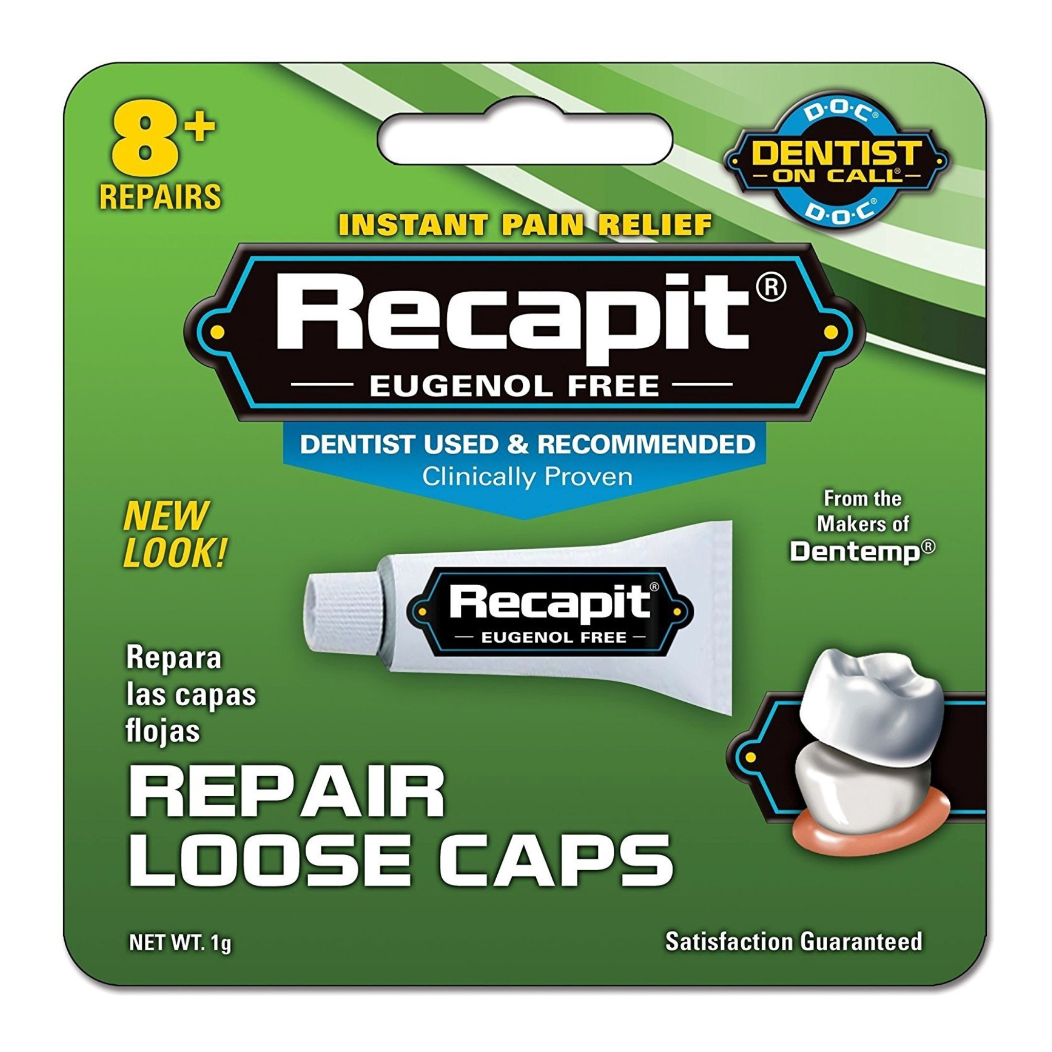 Recapit, Loose Cap Dental Repair, Temporary Fix for Secure Hold, 8 Repairs