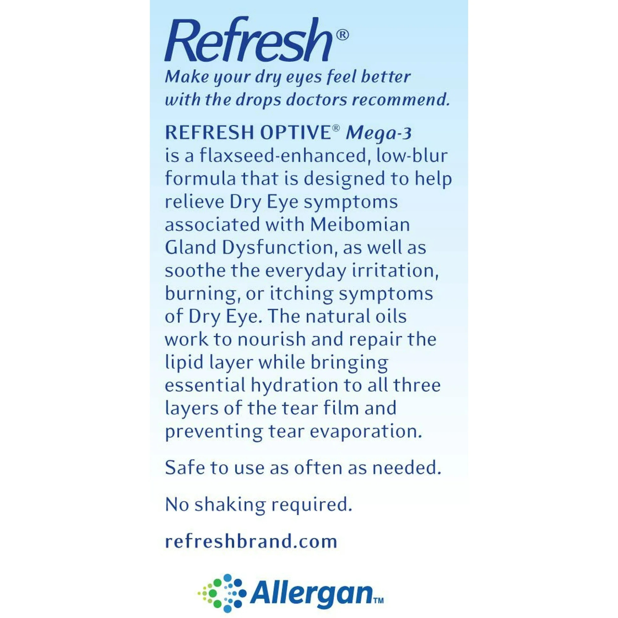 Refresh Optive Mega-3 Lubricant Eye Drops, Preservative-Free, 0.01 Fl Oz Single-Use Containers, 30 Count