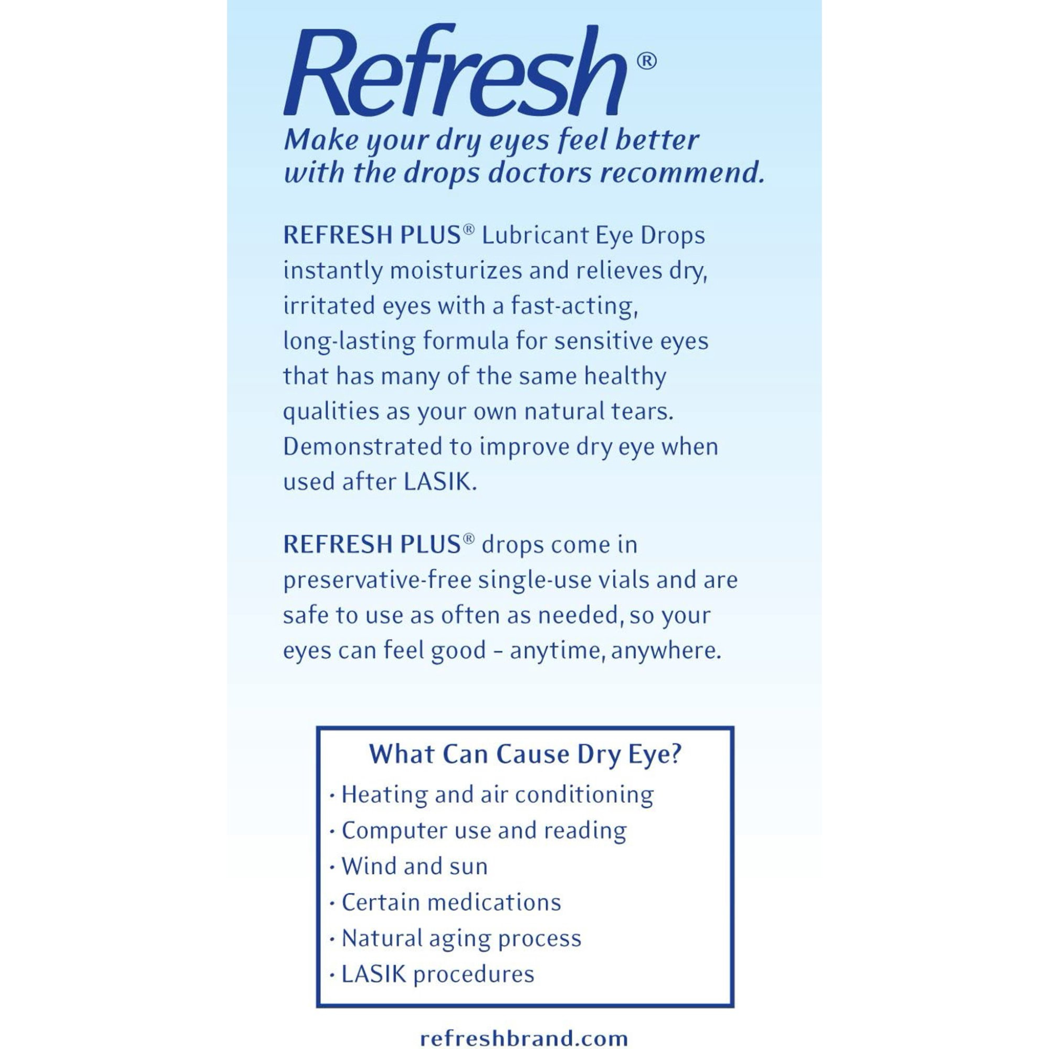 Refresh Plus Lubricant Eye Drops, Preservative-Free, 0.01 Fl Oz Single-Use Containers, 50 Count, Packaging May Vary