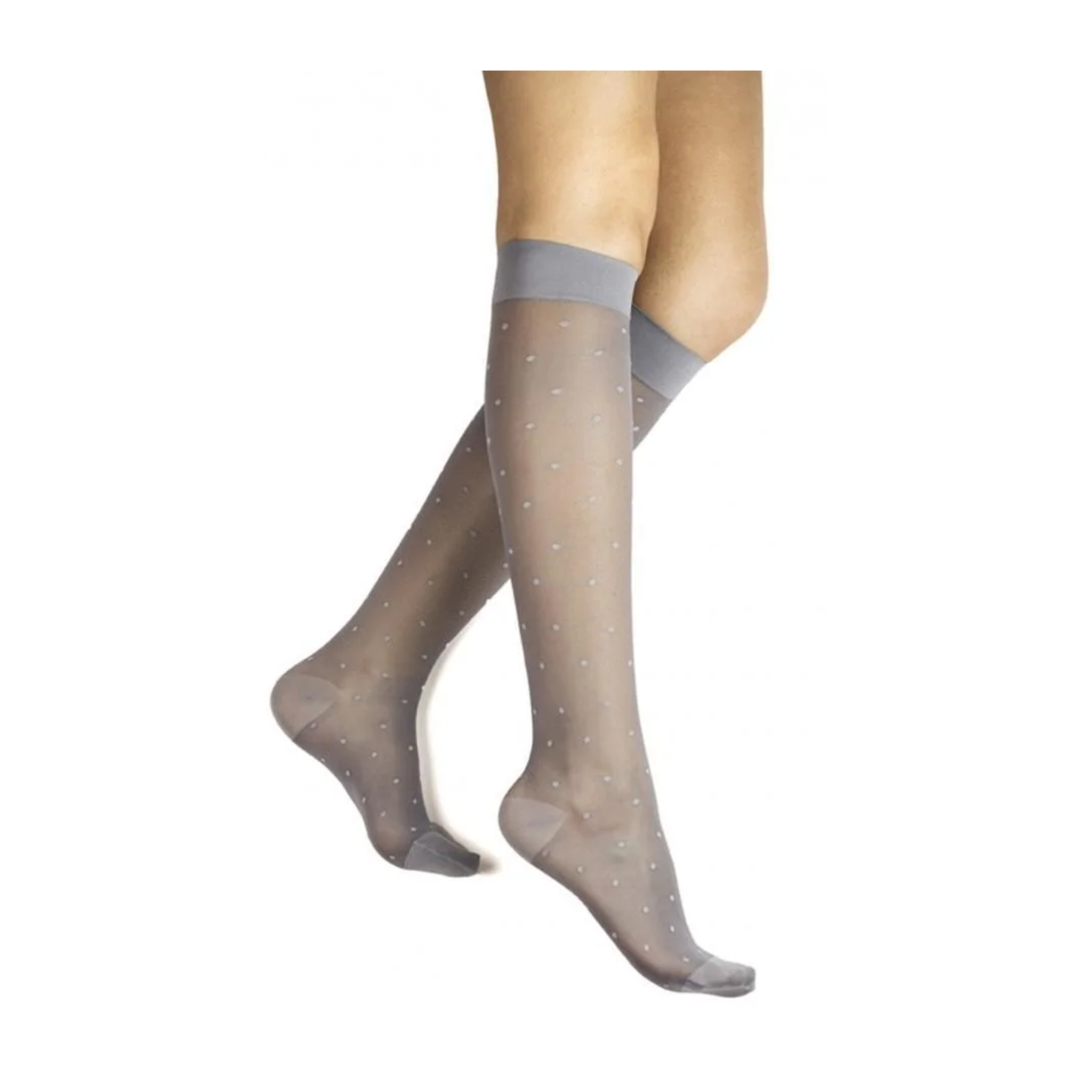 Rejuva, Sheer Dot Women's Knee High Compression Socks, 15-20 mmHg, Lightweight & Stylish, Extra Large, Ash