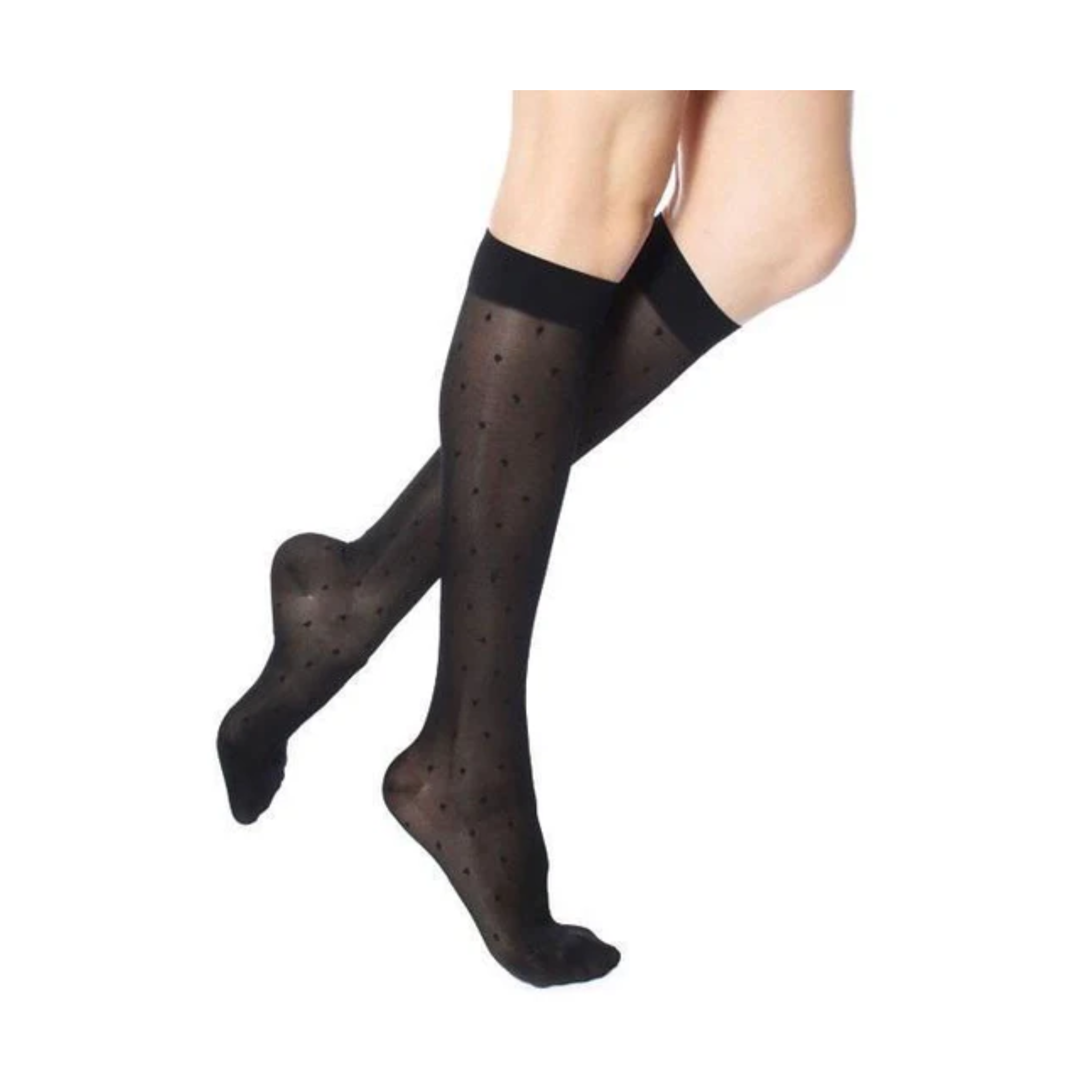 Rejuva, Sheer Dot Women's Knee High Compression Socks, 15-20 mmHg, Lightweight & Stylish, Small, Black