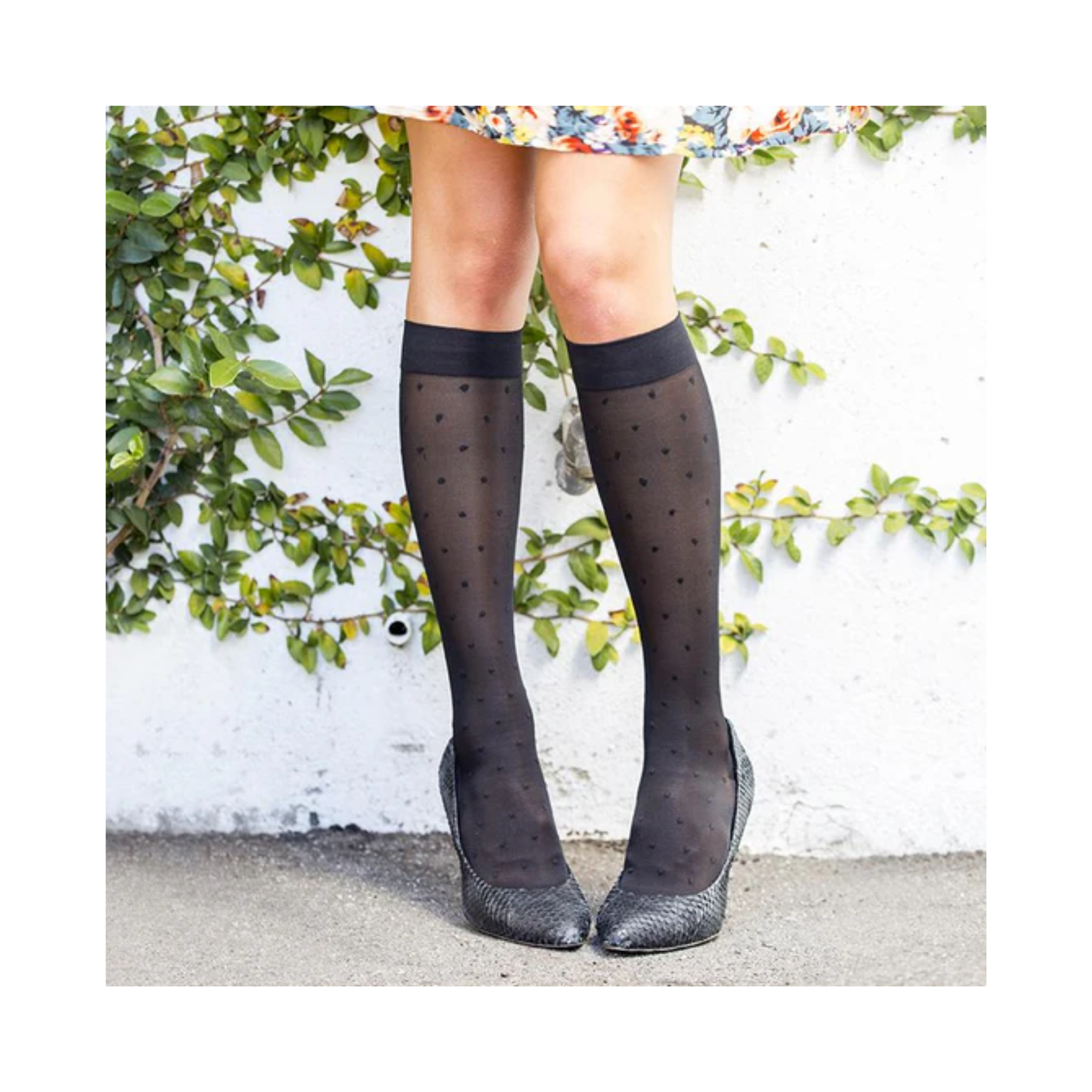 Rejuva, Sheer Dot Women's Knee High Compression Socks, 20-30 mmHg, Lightweight & Stylish, Small, Black