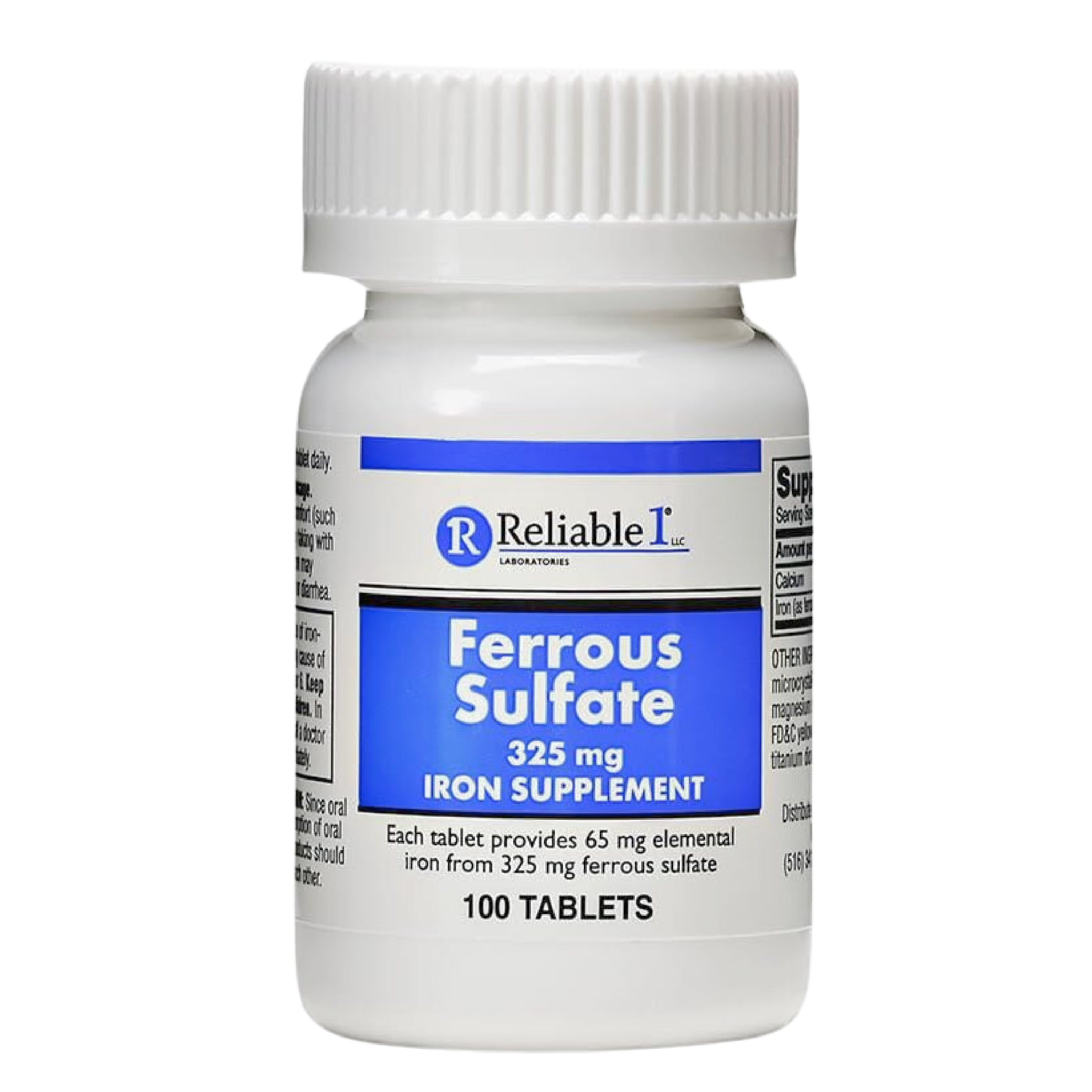 Reliable-1 Labs, Ferrous Sulfate 325 mg, High-Potency Iron Supplement for Red Blood Cell Support, 100 Tablets