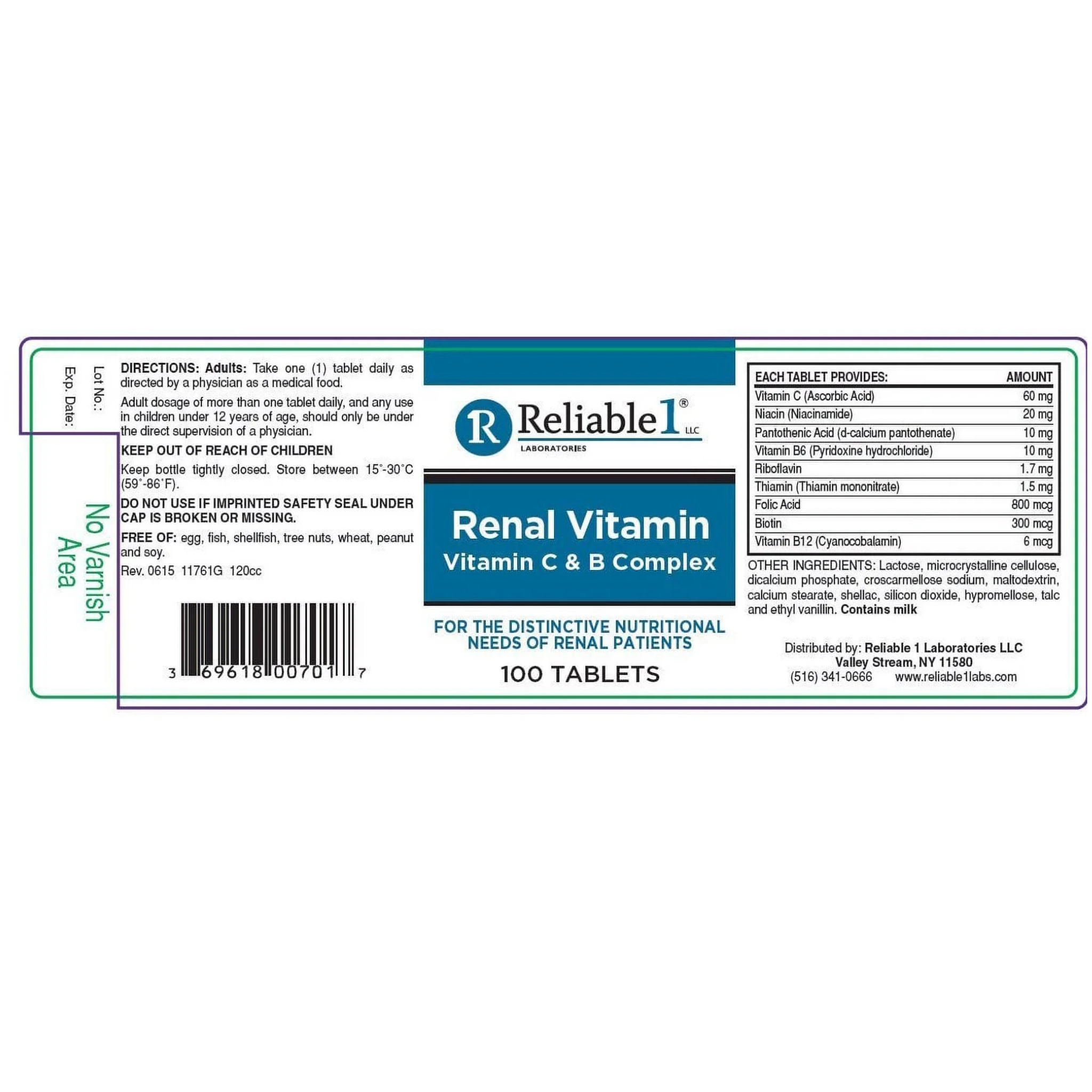 Reliable 1, Vitamin C & B Complex, Immune & Energy Support, 100 Count