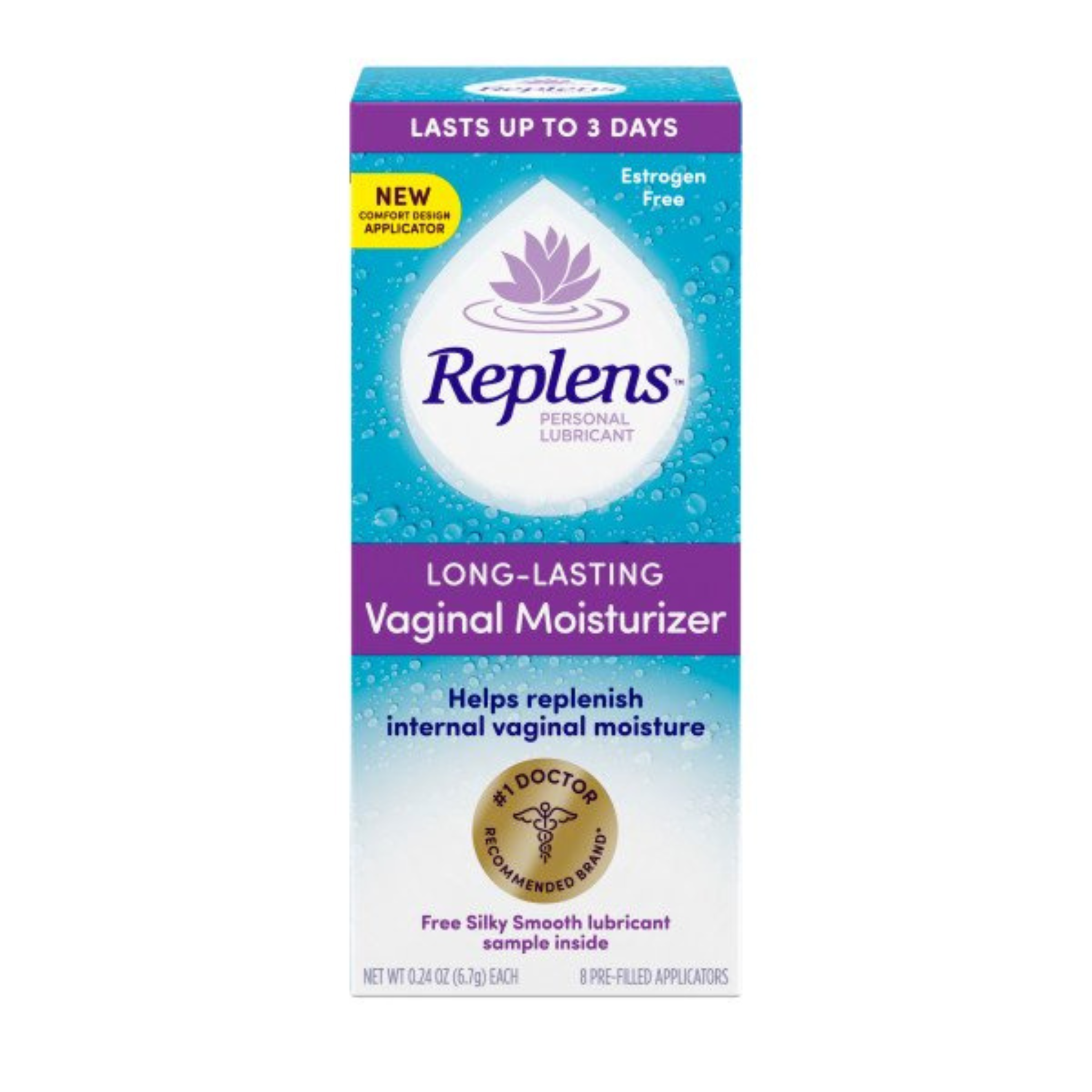 Replens Personal Lubricant, Long Lasting Vaginal Moisturizer, Helps Replenish Internal Vaginal Moisture, Estrogen-Free, 8 Pre-Filled Applicators, 0.24 oz Each
