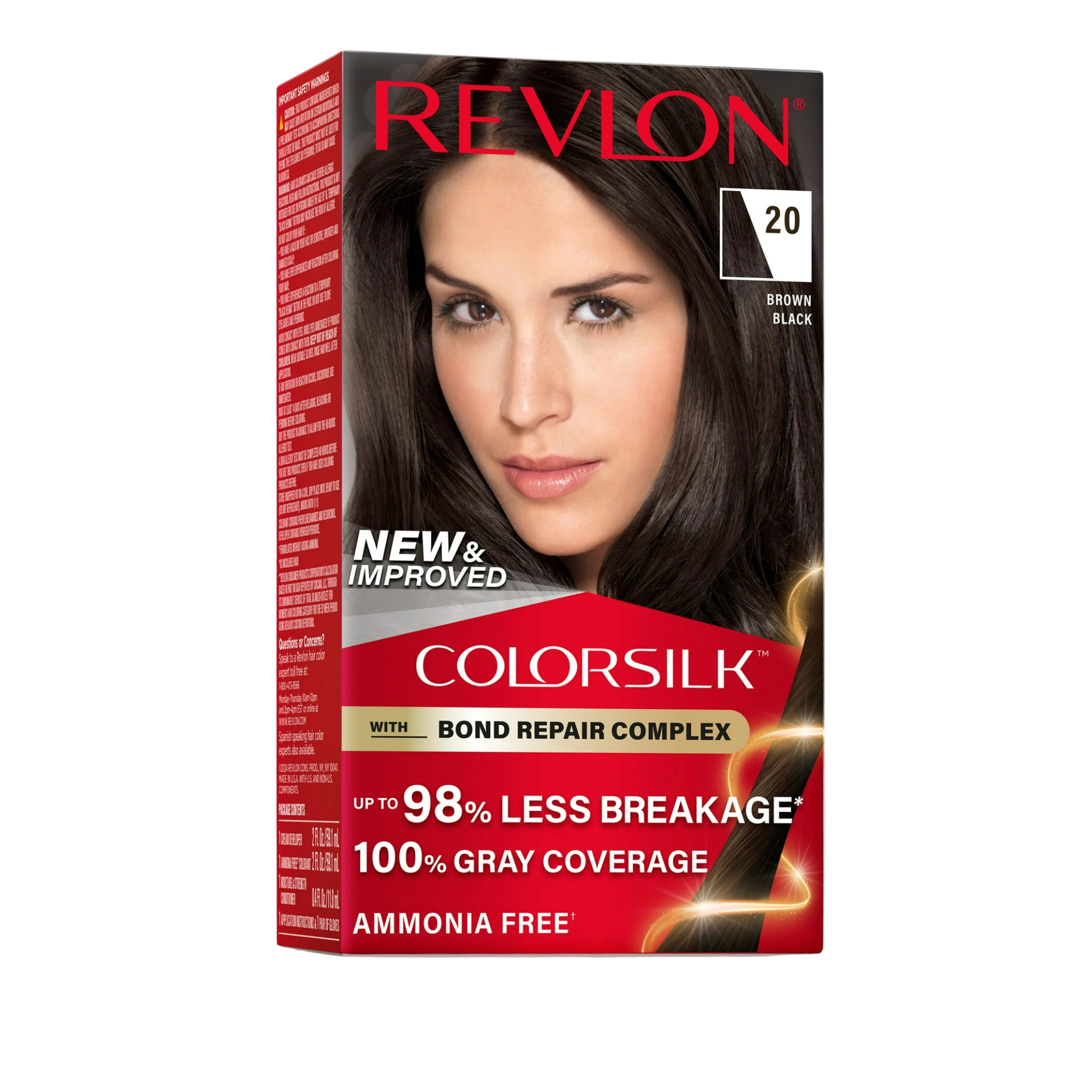 Revlon, ColorSilk Permanent Hair Color, Bond Repair Complex, 20 Brown Black, Intense Color & Nourishment for Hair, 1 Pack - Pharmaful