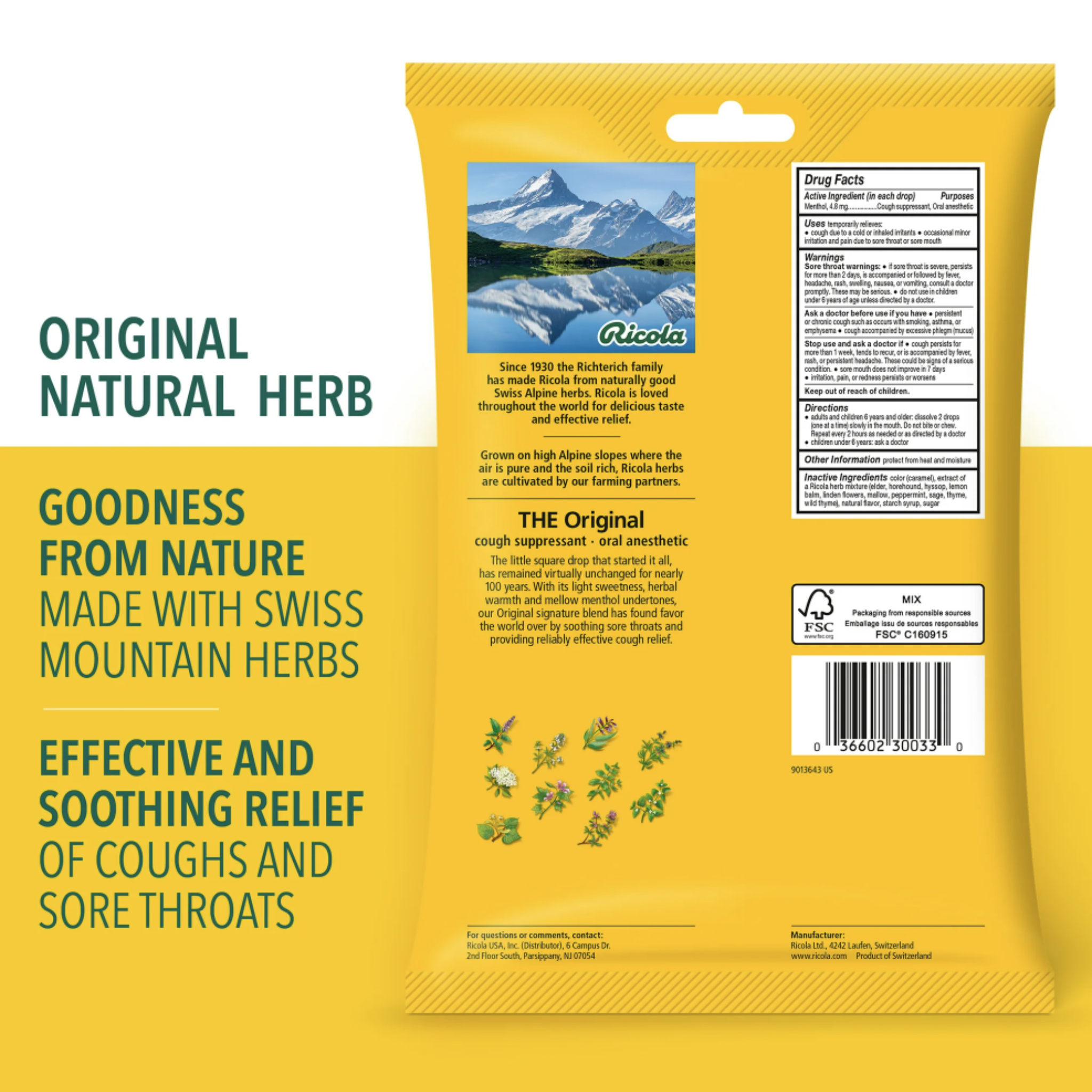 Ricola Original Herb Soothing Cough Drops - Throat Relief & Cough Suppressant, 45 Count