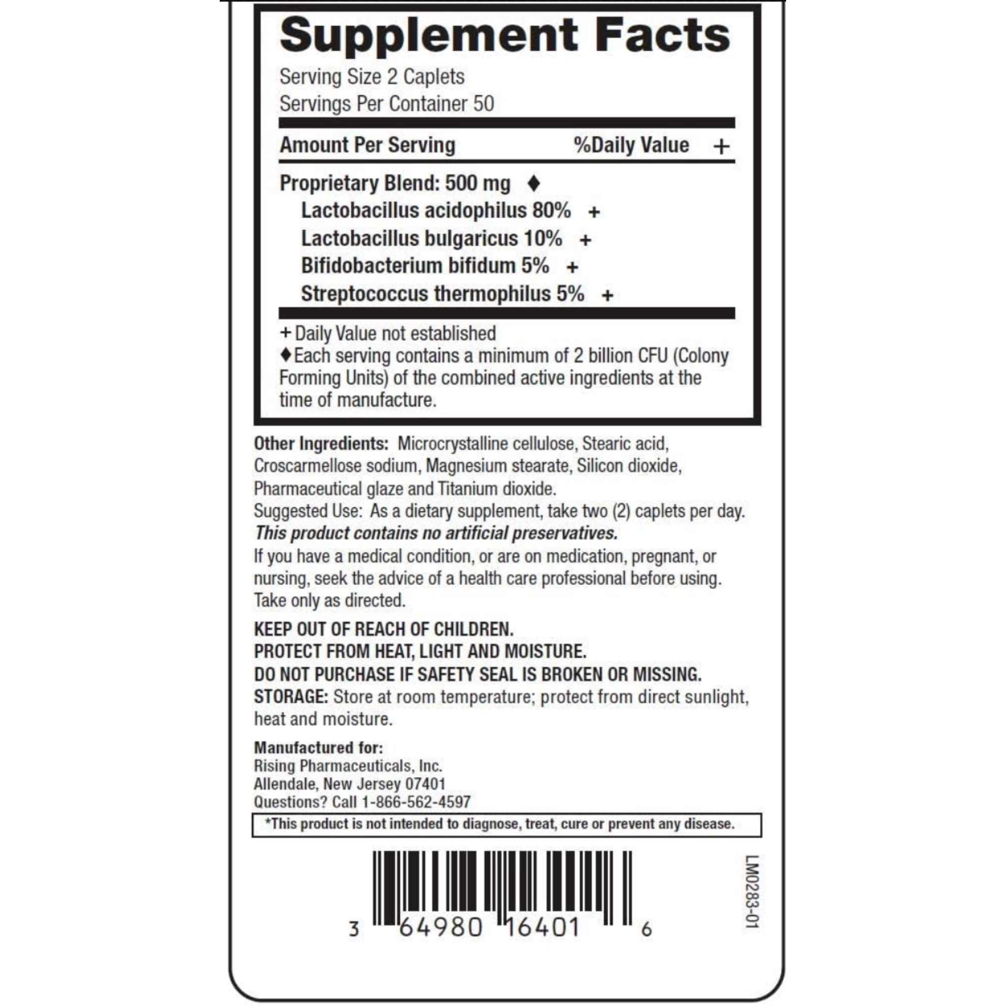 Rising Risa-bid Probiotic Caplets 100 ea
