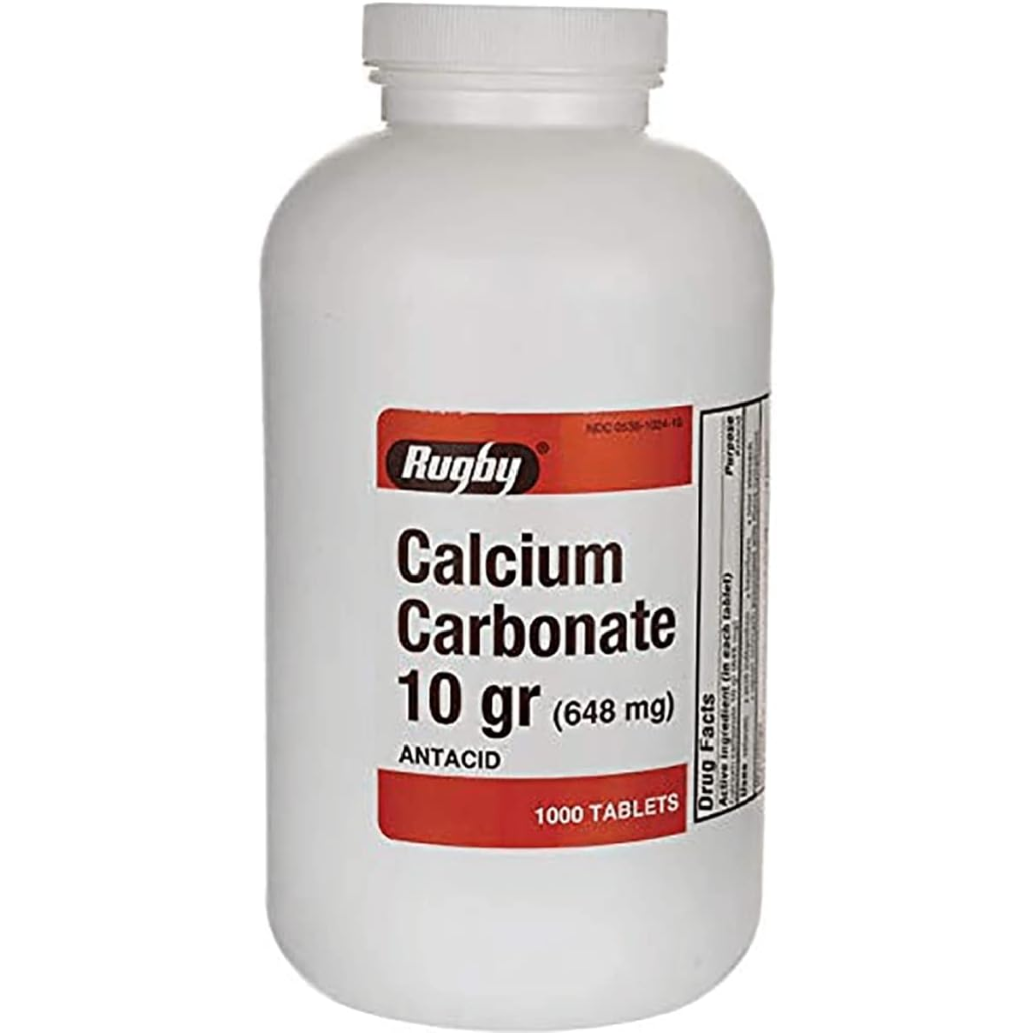 Rugby, Calcium Carbonate 648mg, Antacid for Heartburn & Indigestion Relief, 1000 Tablets