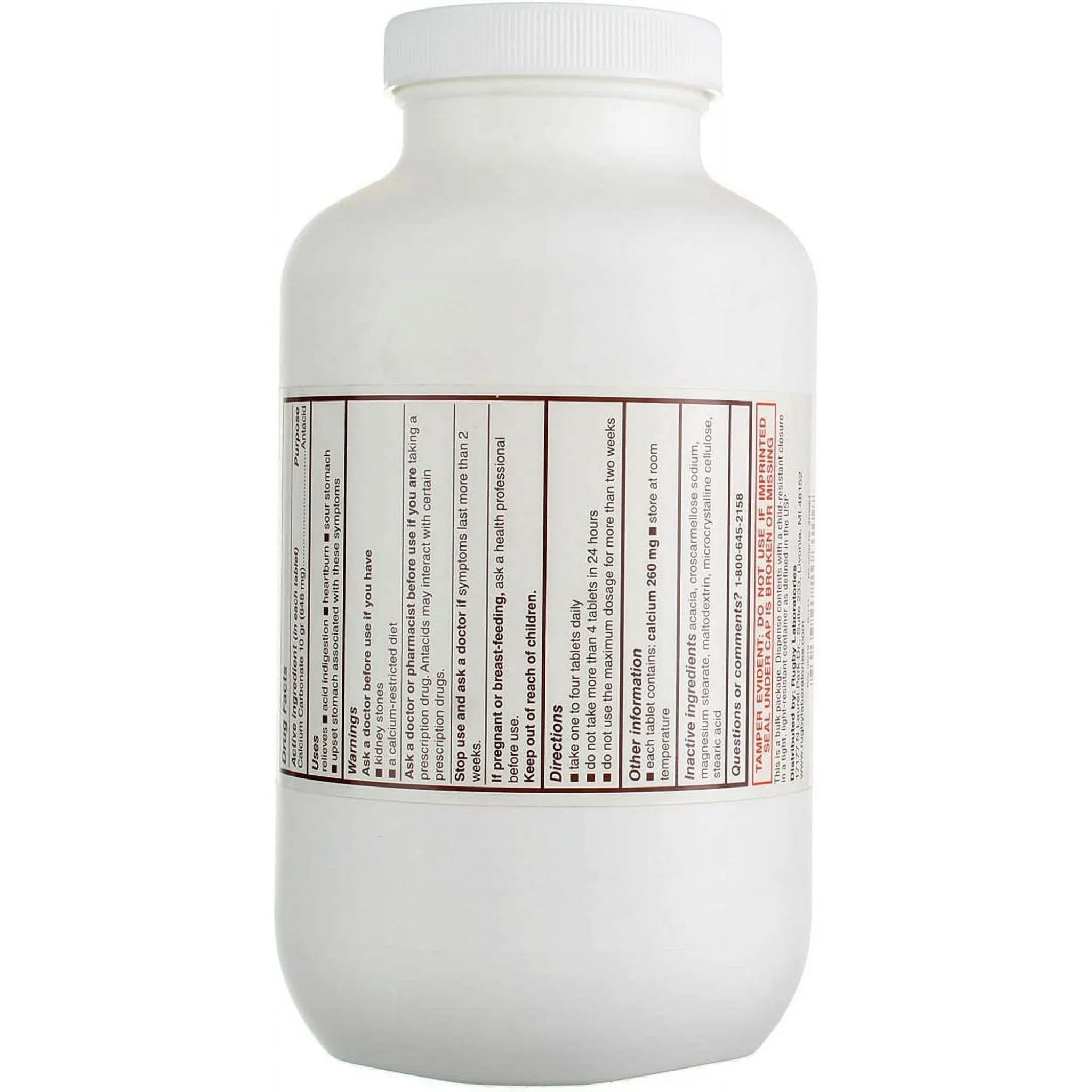 Rugby, Calcium Carbonate 648mg, Antacid for Heartburn & Indigestion Relief, 1000 Tablets