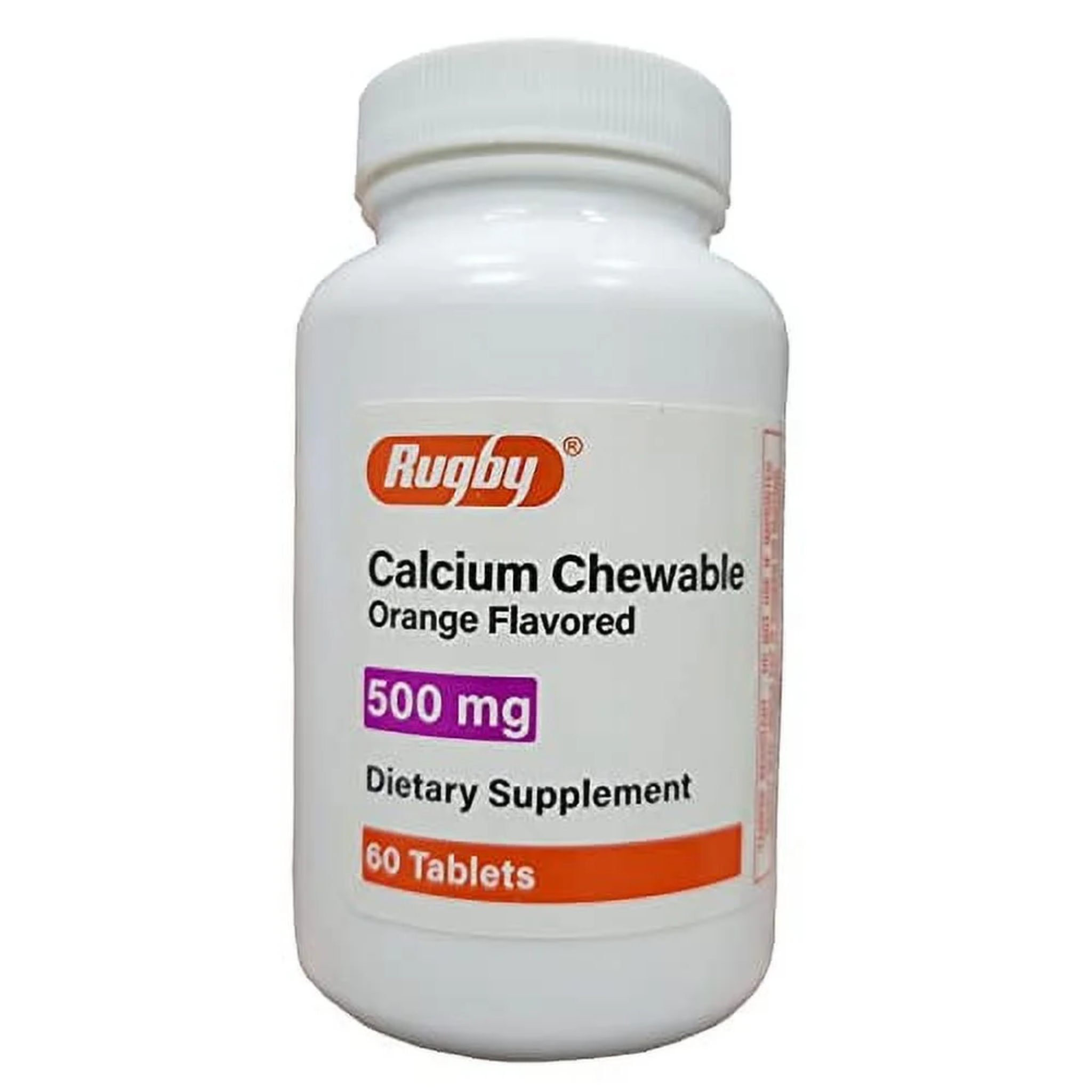 Rugby, Calcium Chewable Tablets, Orange Flavor, Bone Health Supplement, 500 mg, 60 Count