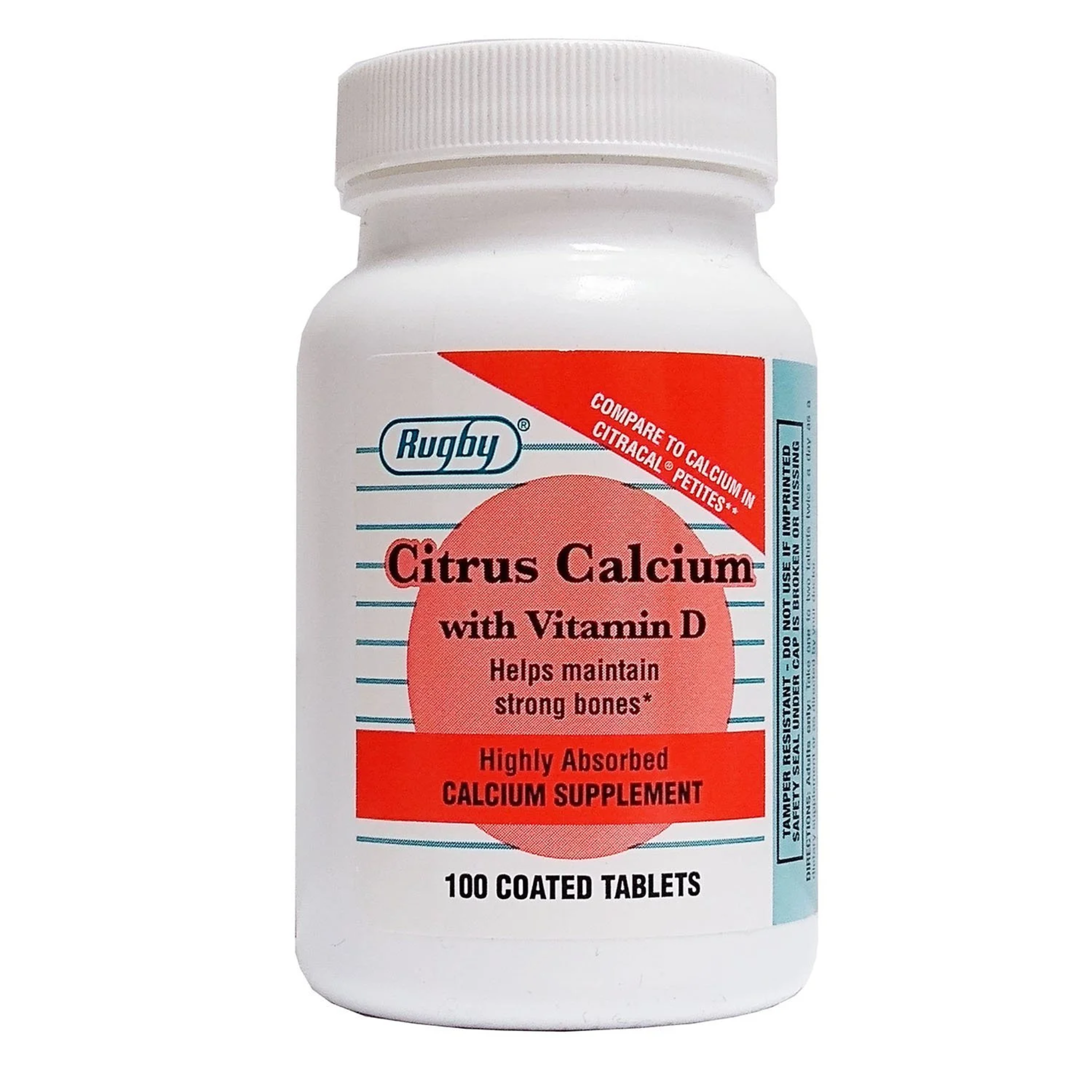 Rugby, Citrus Calcium with Vitamin D, Bone Health Supplement, 100 Coated Tablets