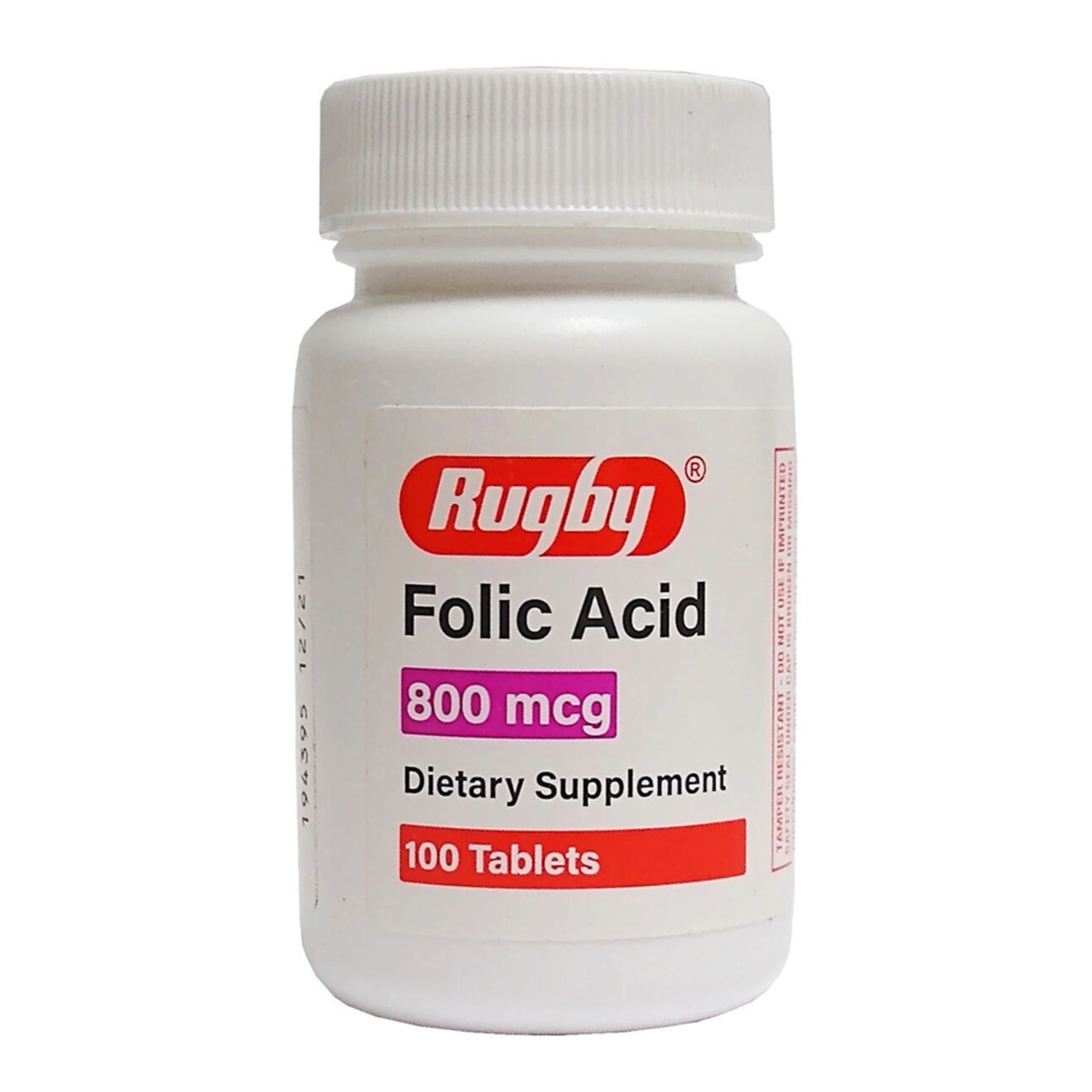 Rugby, Folic Acid 800 mcg Supplement for Healthy Cell Function, 100 Tablets