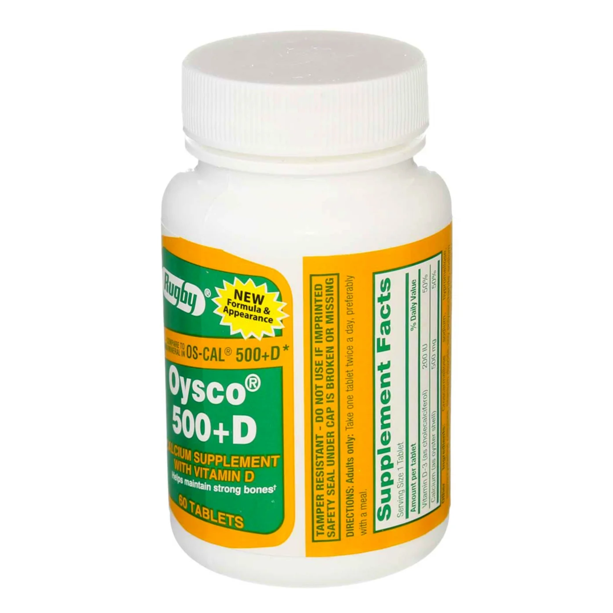Rugby, Oysco 500+D, Calcium & Vitamin D Supplement for Bone Health, 60 Tablets