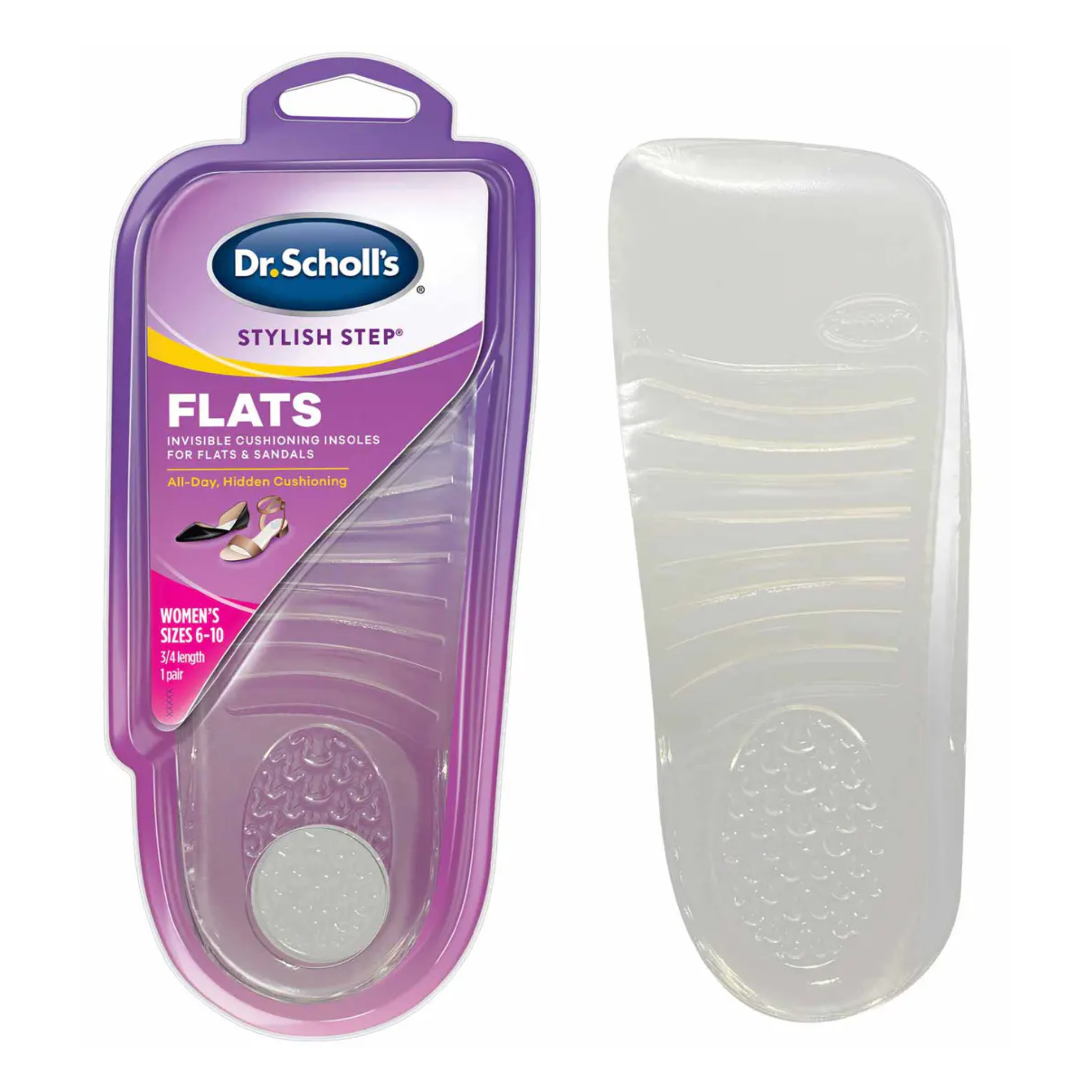 Dr. Scholl's, Stylish Step Comfort Insoles for Flats, Cushioned Support for Everyday Wear, Size 6-10, 1 Pair