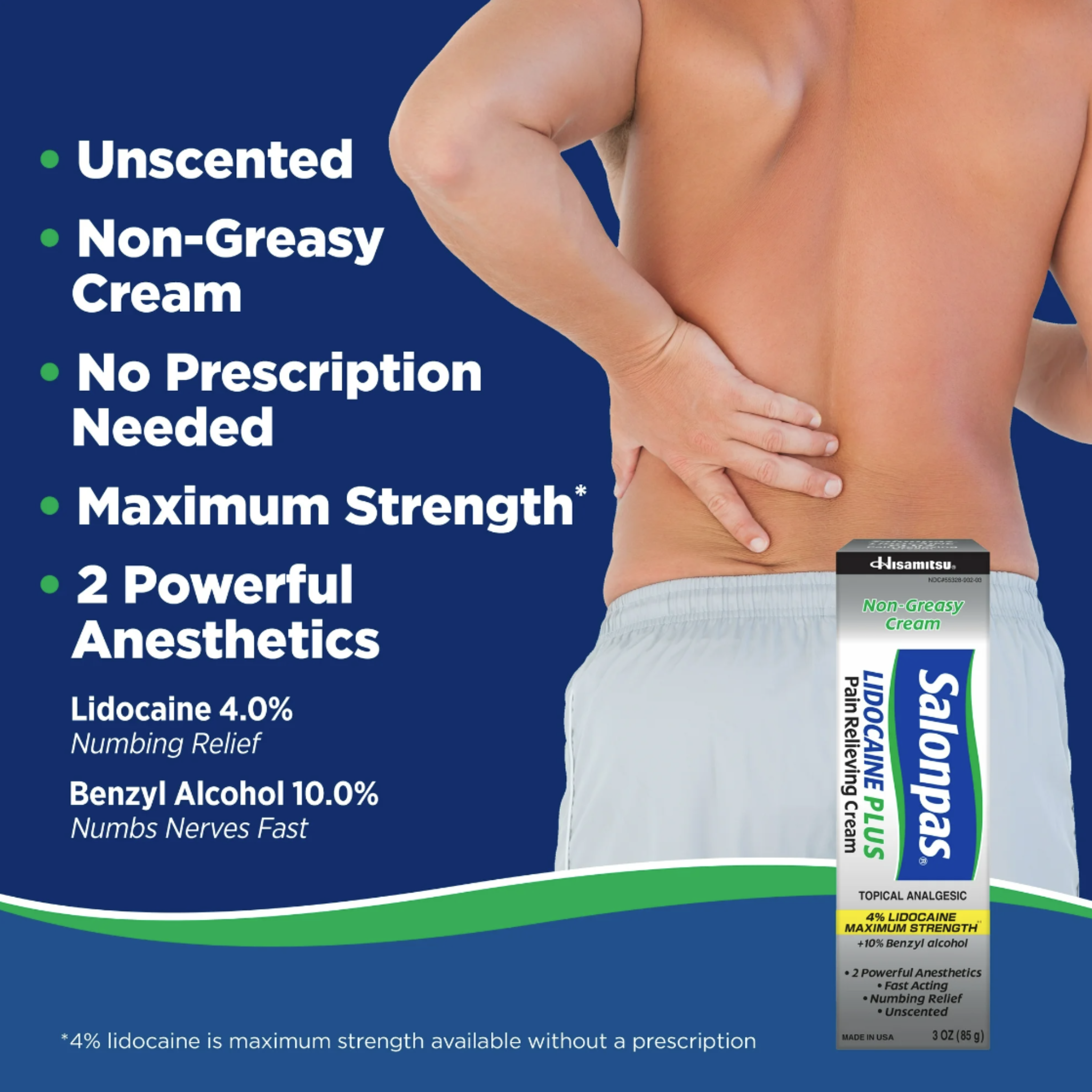 Salonpas Maximum Strength Lidocaine 4% Pain Relief Cream, 3oz