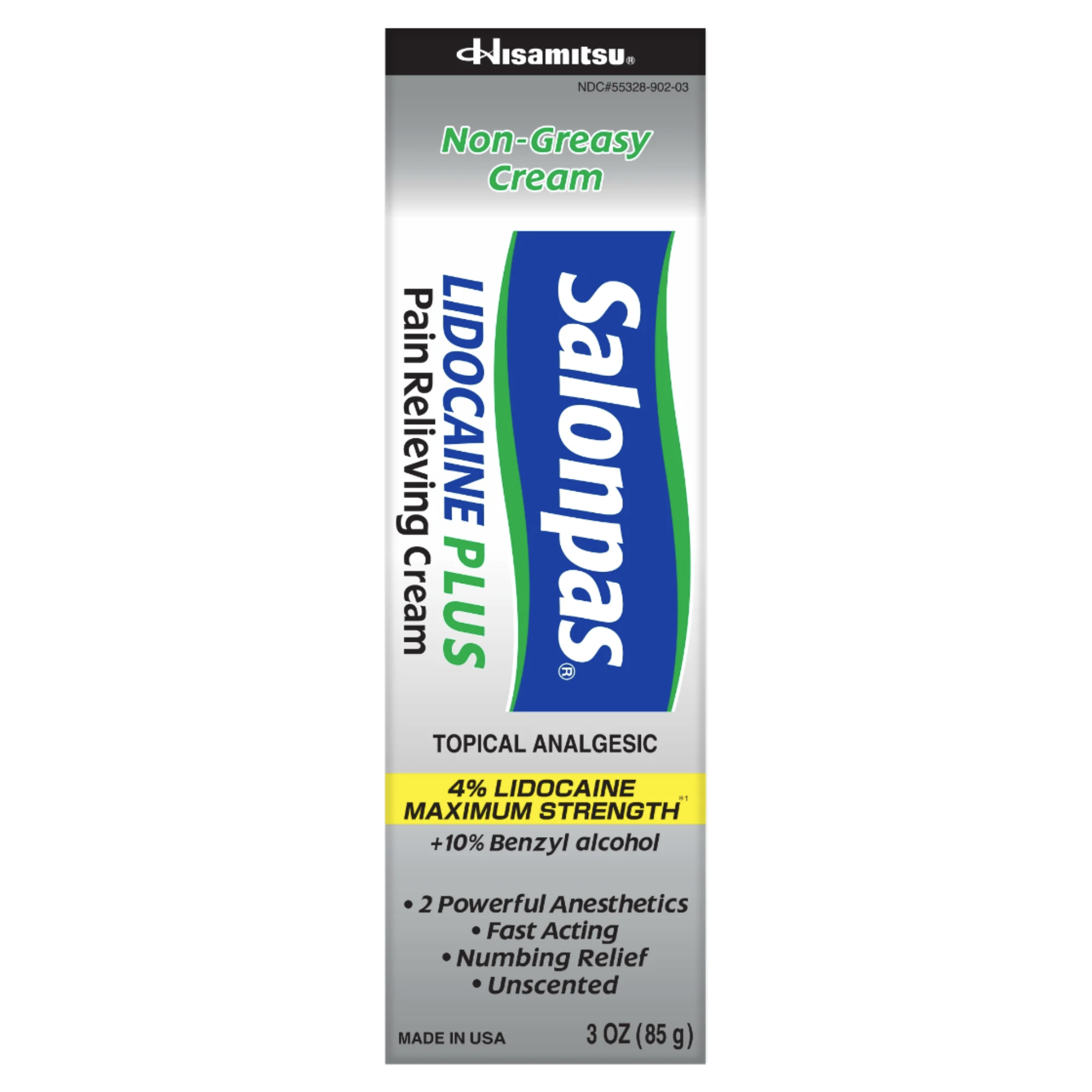 Salonpas Maximum Strength Lidocaine 4% Pain Relief Cream, 3oz