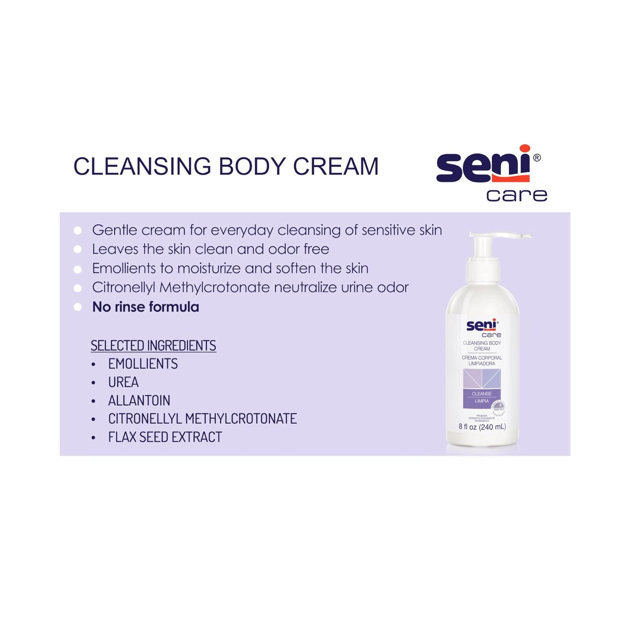Seni Care®, Rinse-Free Body Wash, Light Scent, Gentle & Moisturizing Cleanser, 8 oz Pump Bottle - Pharmaful