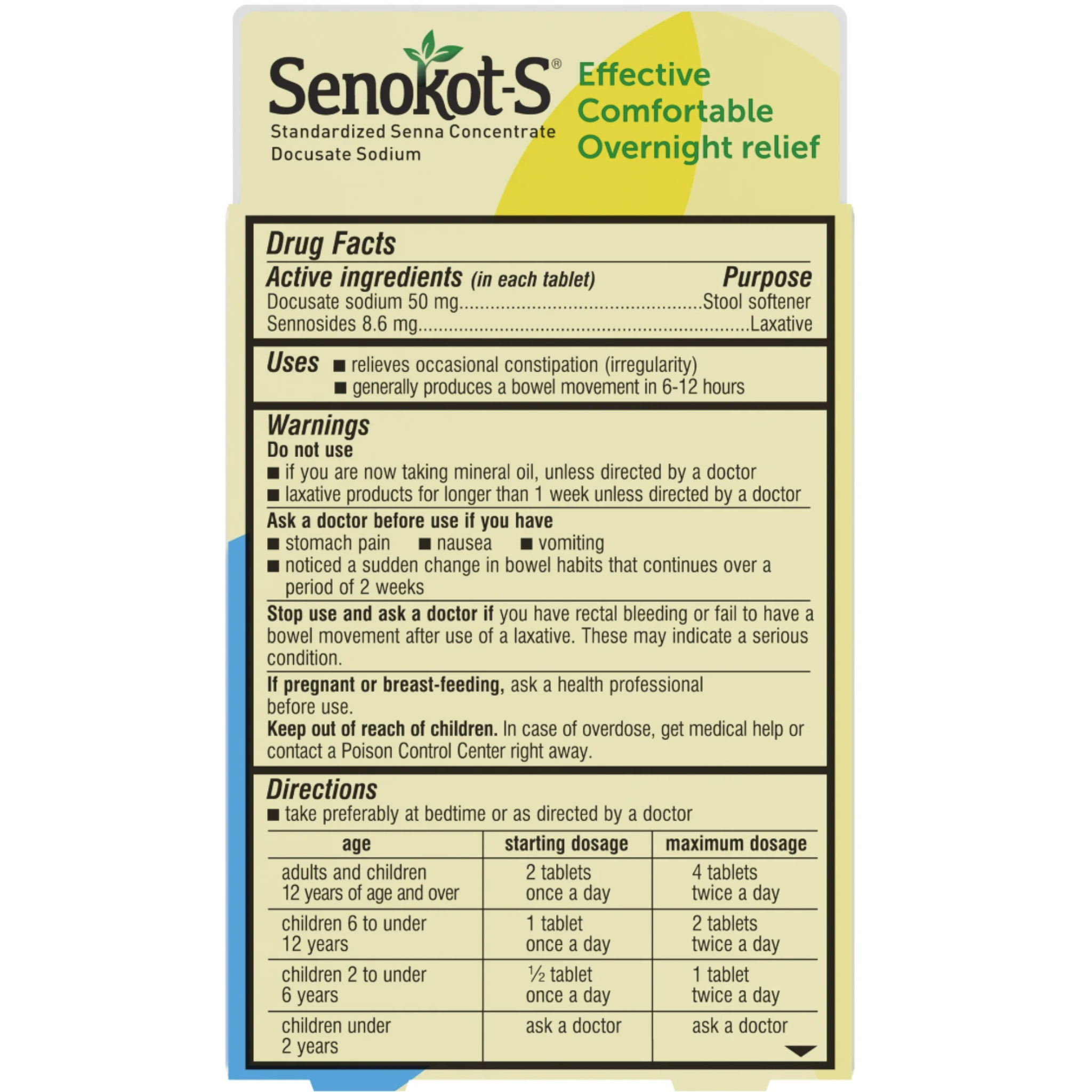 Senokot-S Dual Action Senna Plus Stool Softener Laxative Tablets, 10 Ct