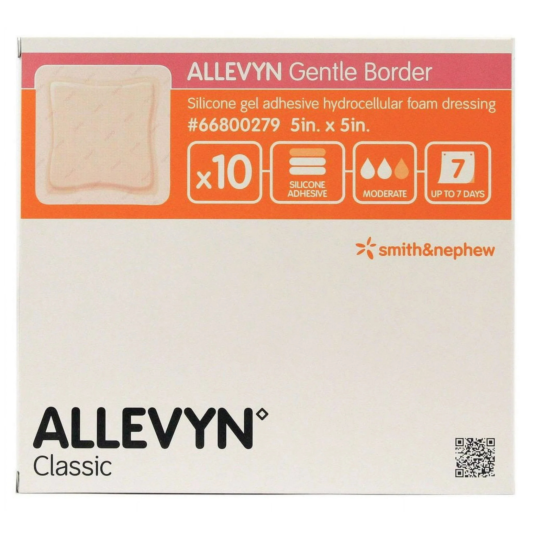 Smith & Nephew ALLEVYN Adhesive Gentle Border Foam Dressing - Border, 5" x 5", Box of 10