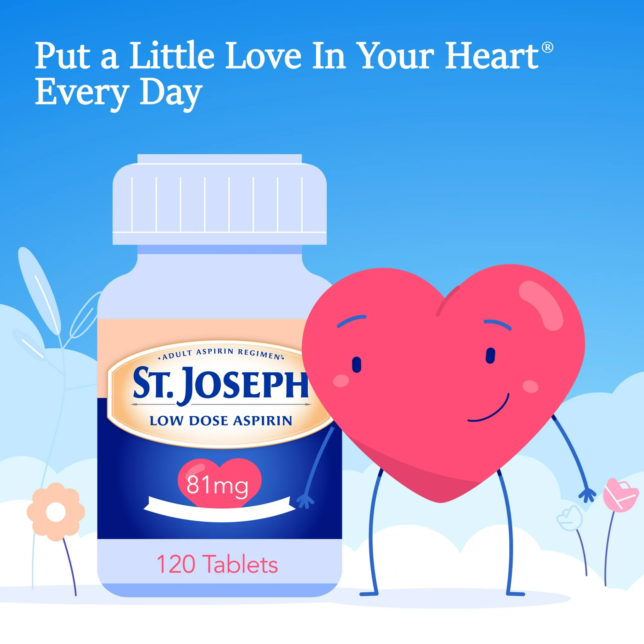 St. Joseph, Aspirin Pain Reliever 81mg, Enteric Coated for Adult Low Dose Regimen, Gentle on Stomach, 120 Coated Tablets