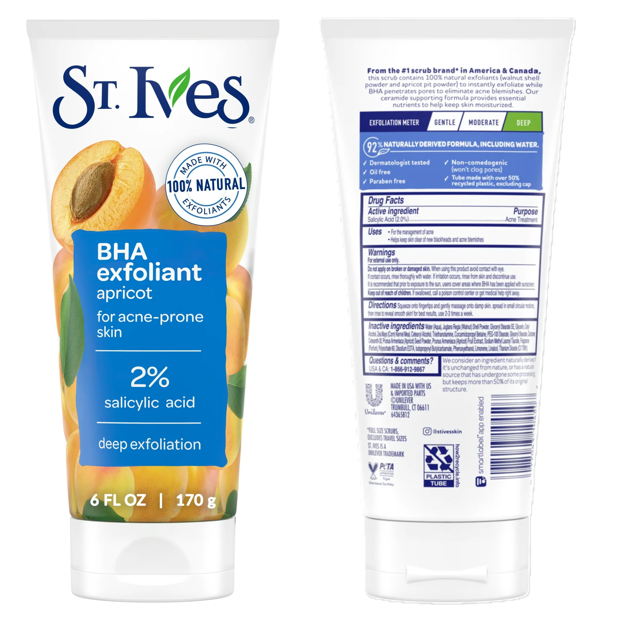 St. Ives, BHA Face Exfoliator, Apricot Scrub for Acne-Prone Skin, 6 oz