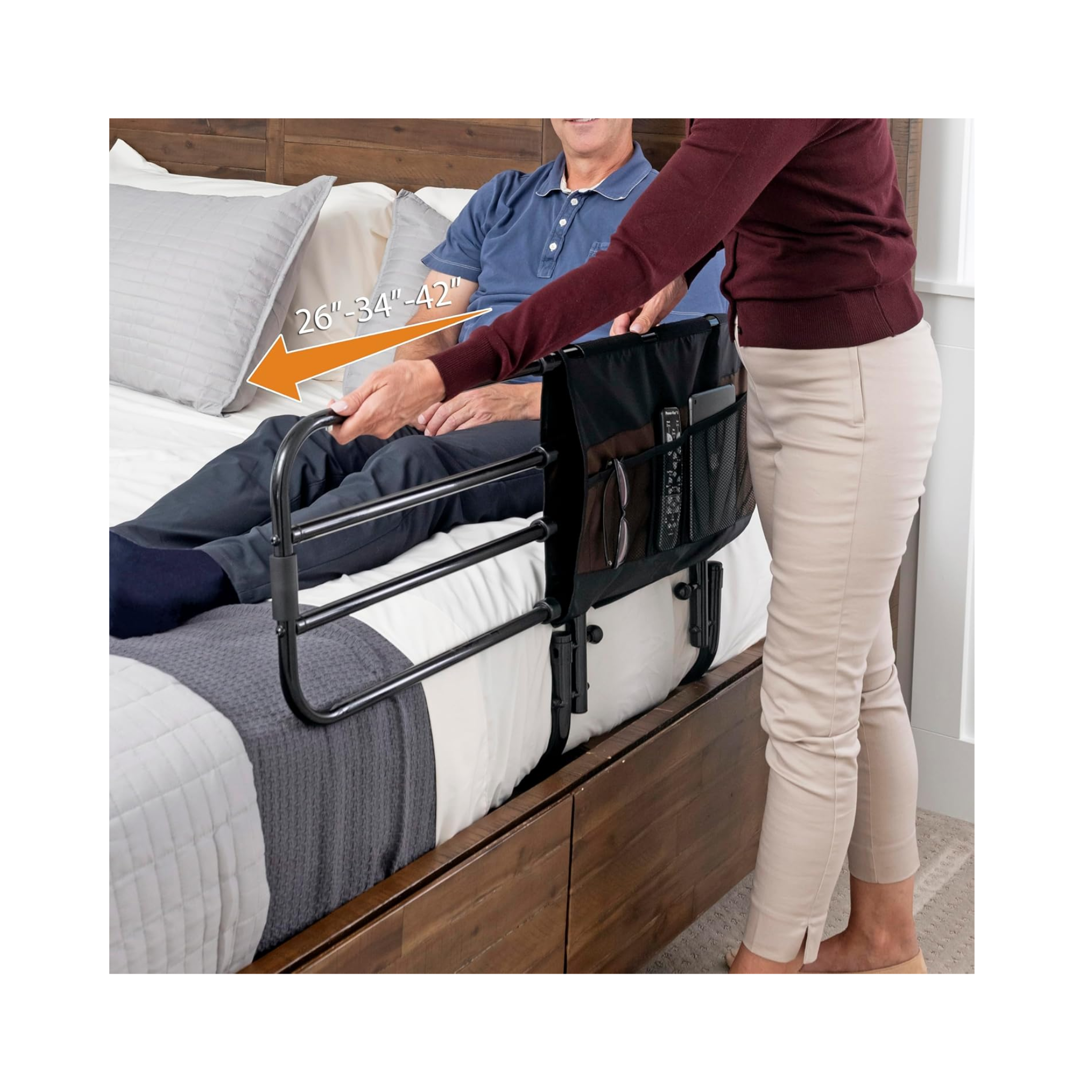Stander, EZ Adjust Bed Rail, Adjustable Bed Assist Grab Bar for Seniors & Adults, Black
