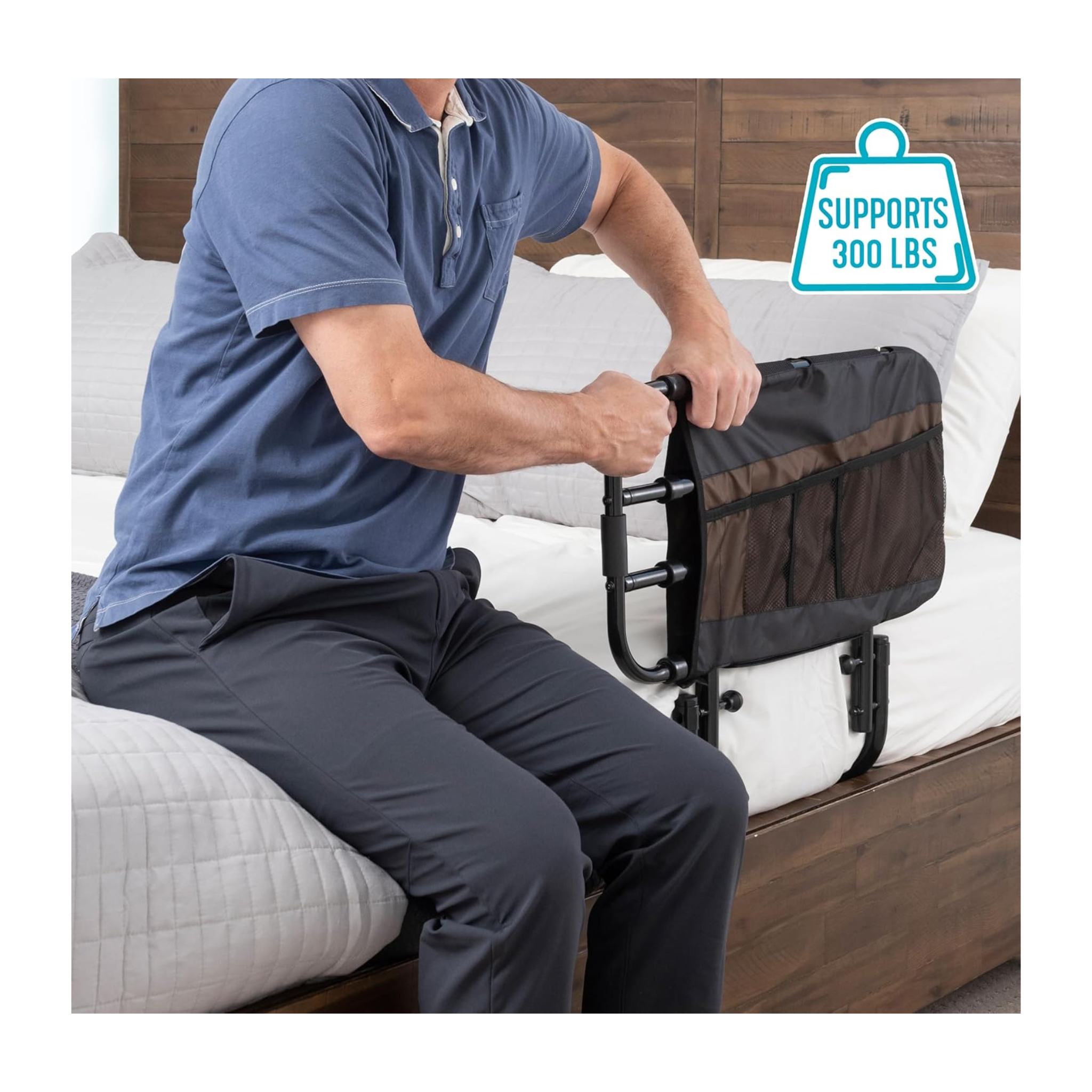 Stander, EZ Adjust Bed Rail, Adjustable Bed Assist Grab Bar for Seniors & Adults, Black