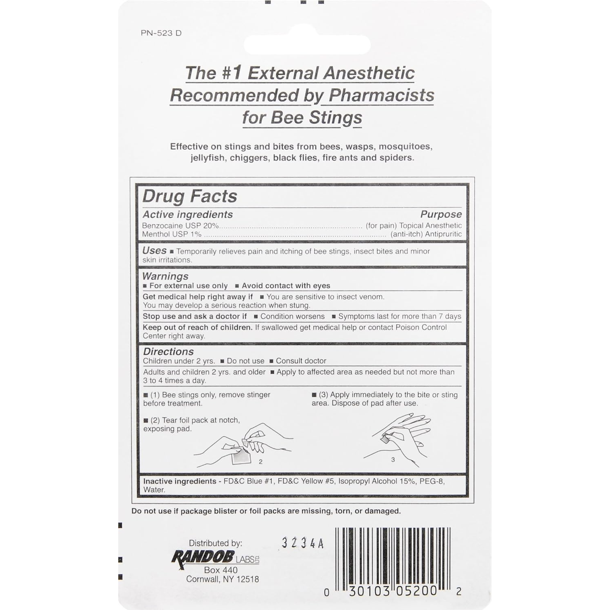 Sting-Kill, First Aid Anesthetic Wipes, Instant Pain and Itch Relief for Bee Stings and Bug Bites, 8-Count