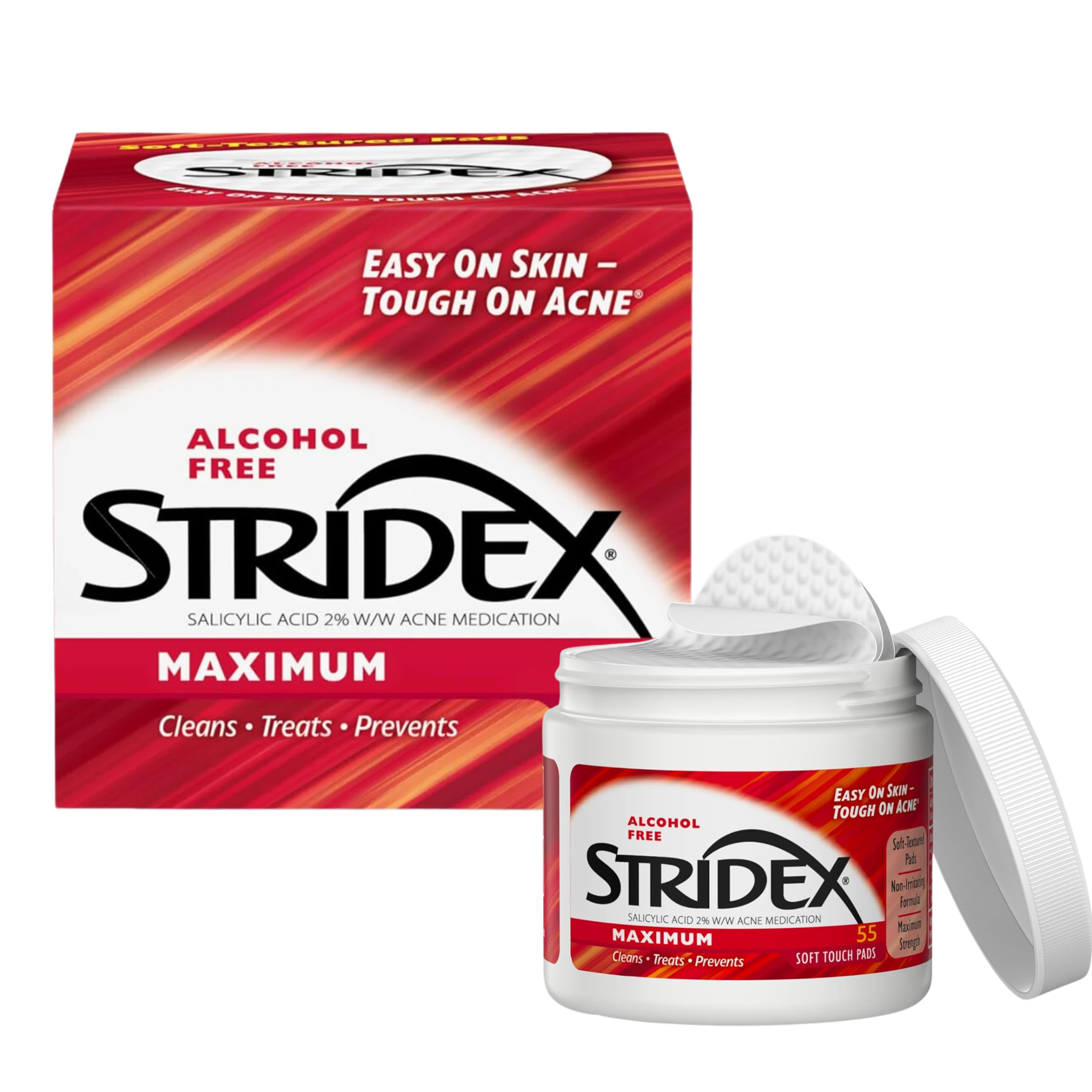 Stridex, Maximum Strength Acne Control Soft Touch Pads, Alcohol-Free Formula, 55 Count