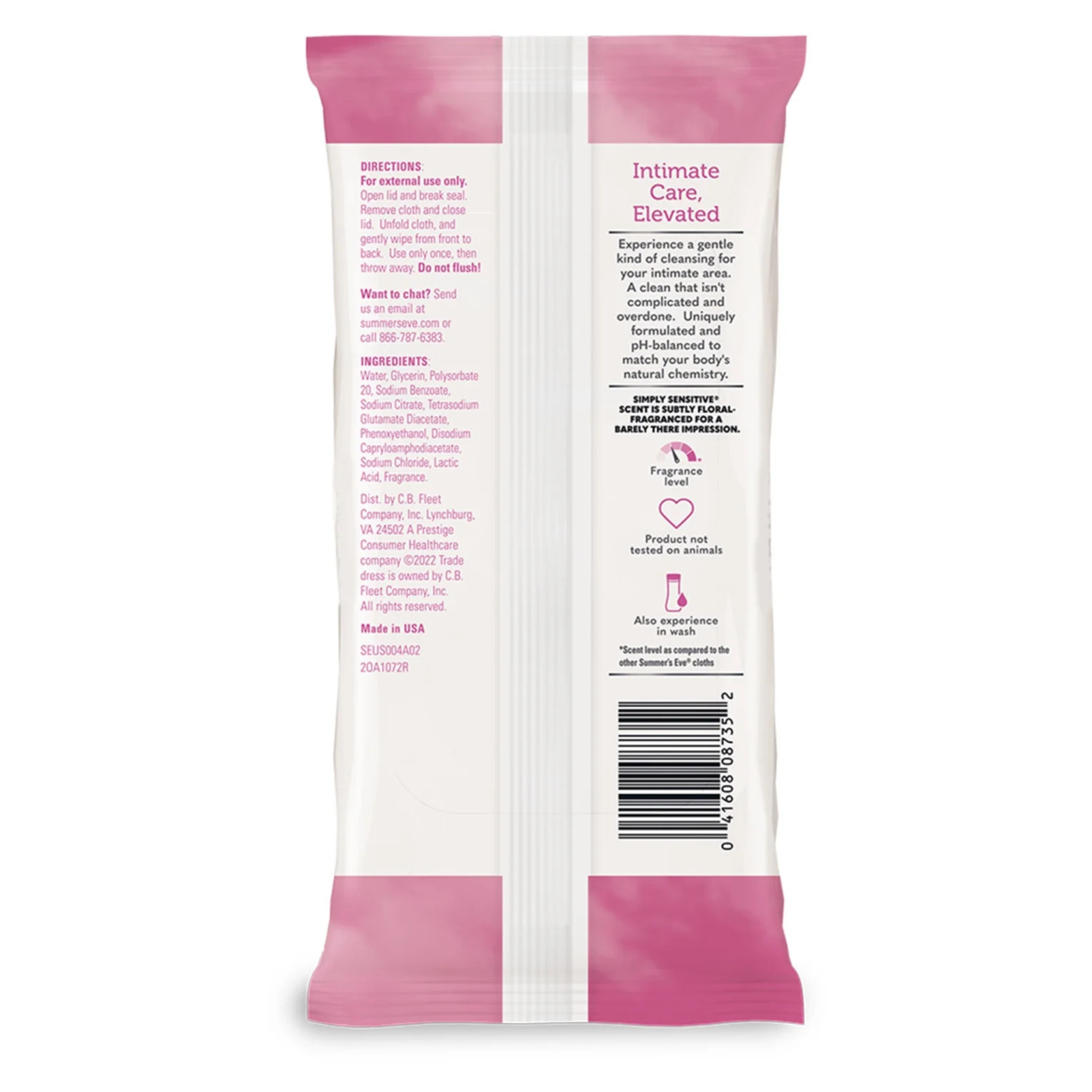 Summer’s Eve Simply Sensitive Daily Feminine Wipes, Removes Odor, pH Balanced, 32 count