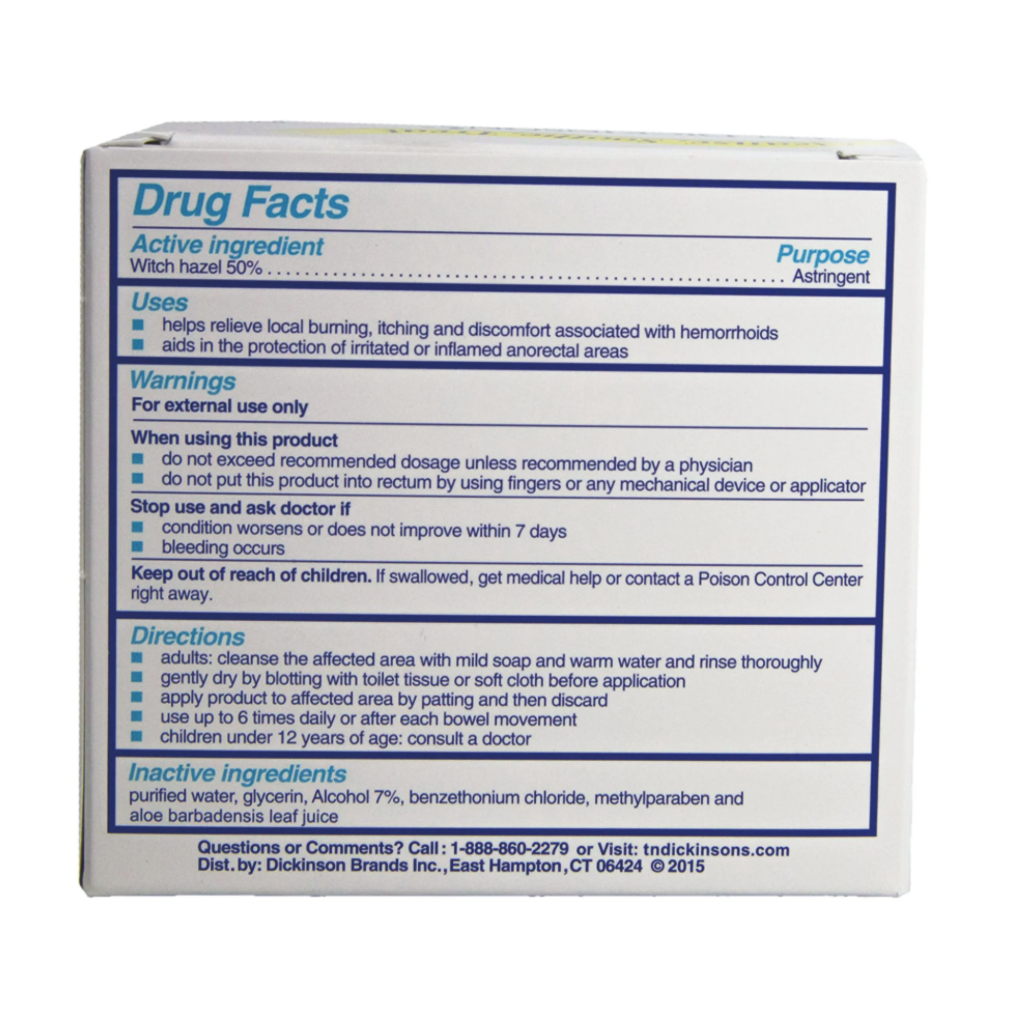 T.N. Dickinson's Witch Hazel Extra Soft Hemorrhoidal Pads with Aloe, Relieves Irritation, 100 Count