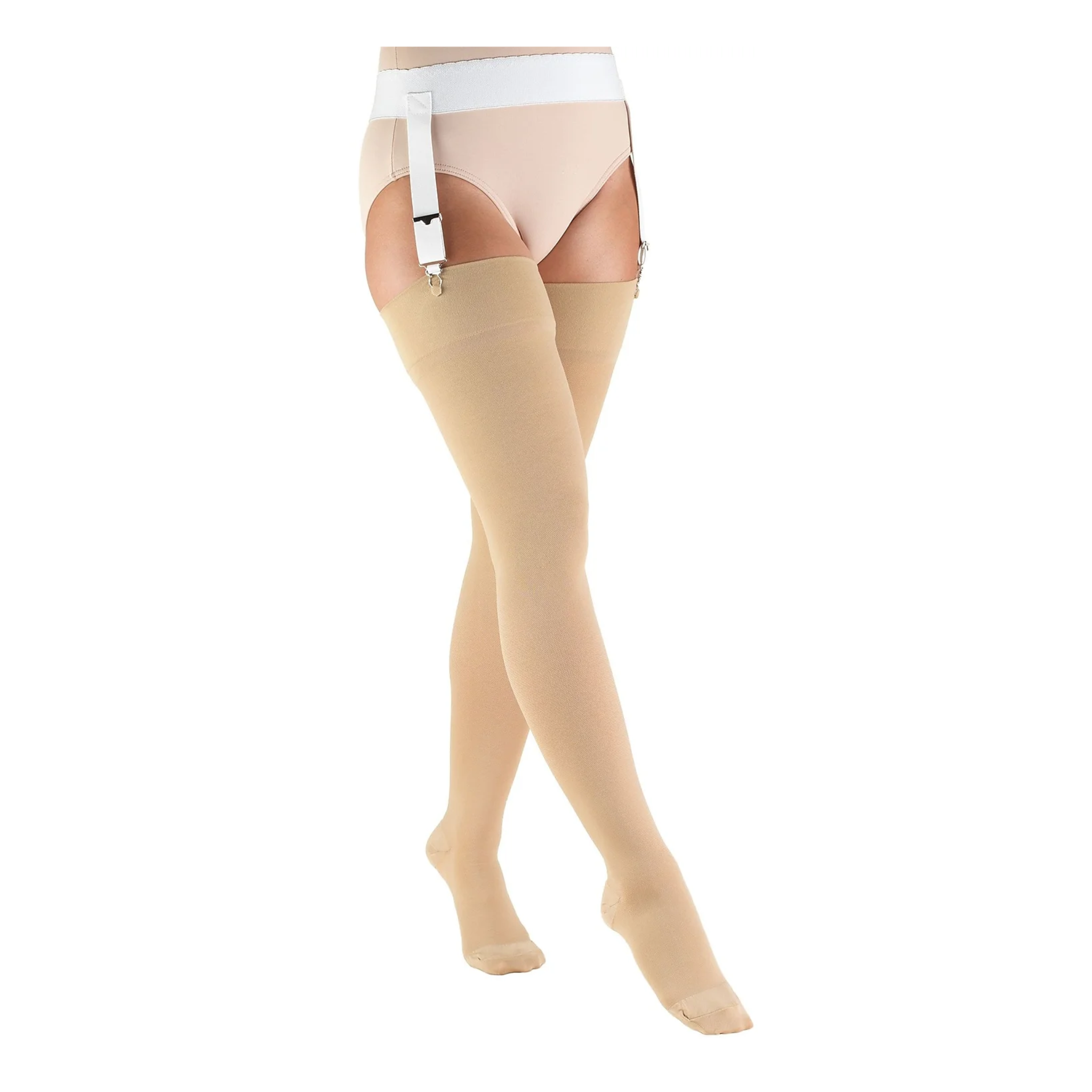 Truform, Unisex Thigh High Compression Stockings, Soft Top, Comfortable & Supportive Fit, Extra Large, Beige, 30-40 mmHg