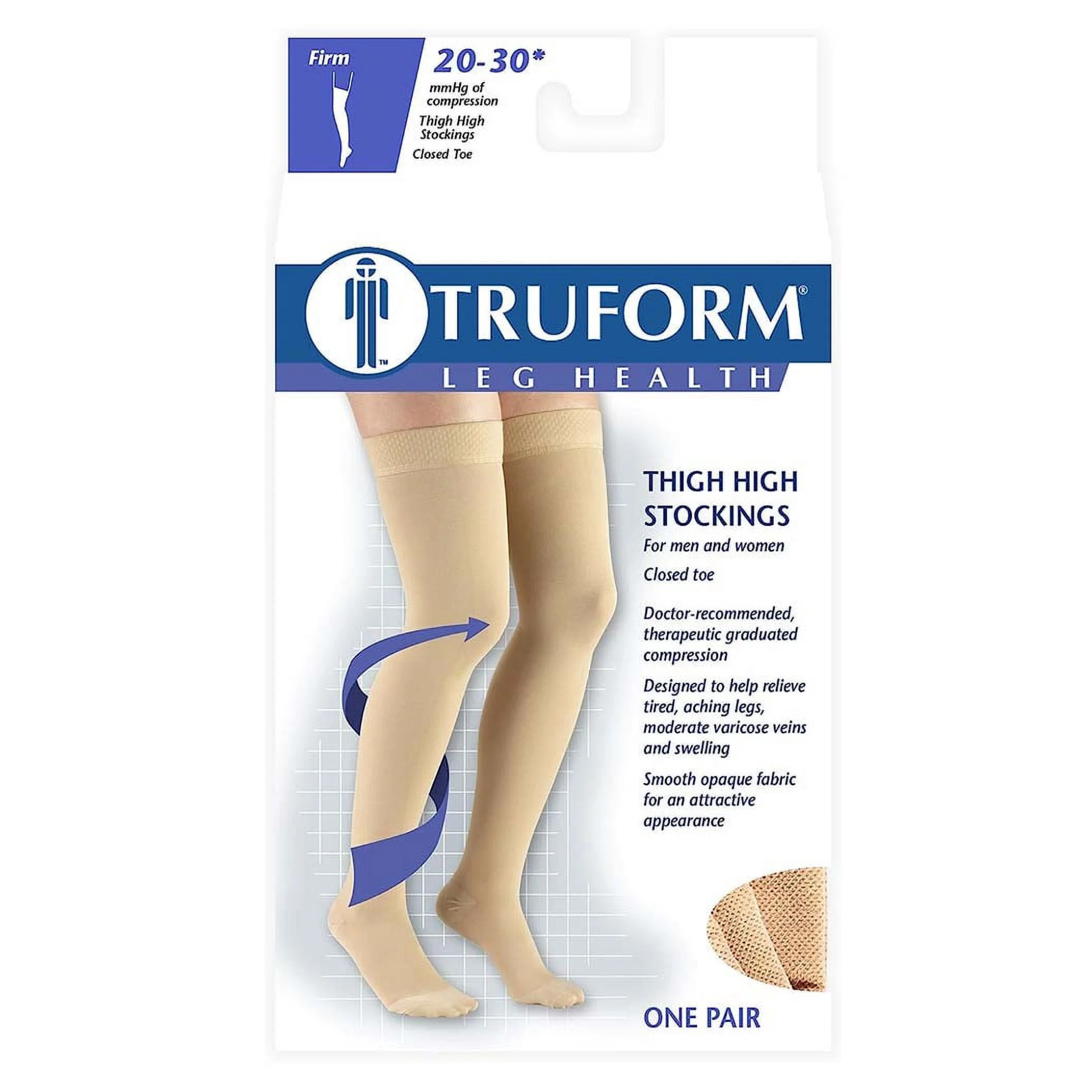 Truform, Anti-Embolism Thigh-High Stockings, Closed Toe, 20-30 mmHg Firm Compression for Circulation, Extra Large, Beige
