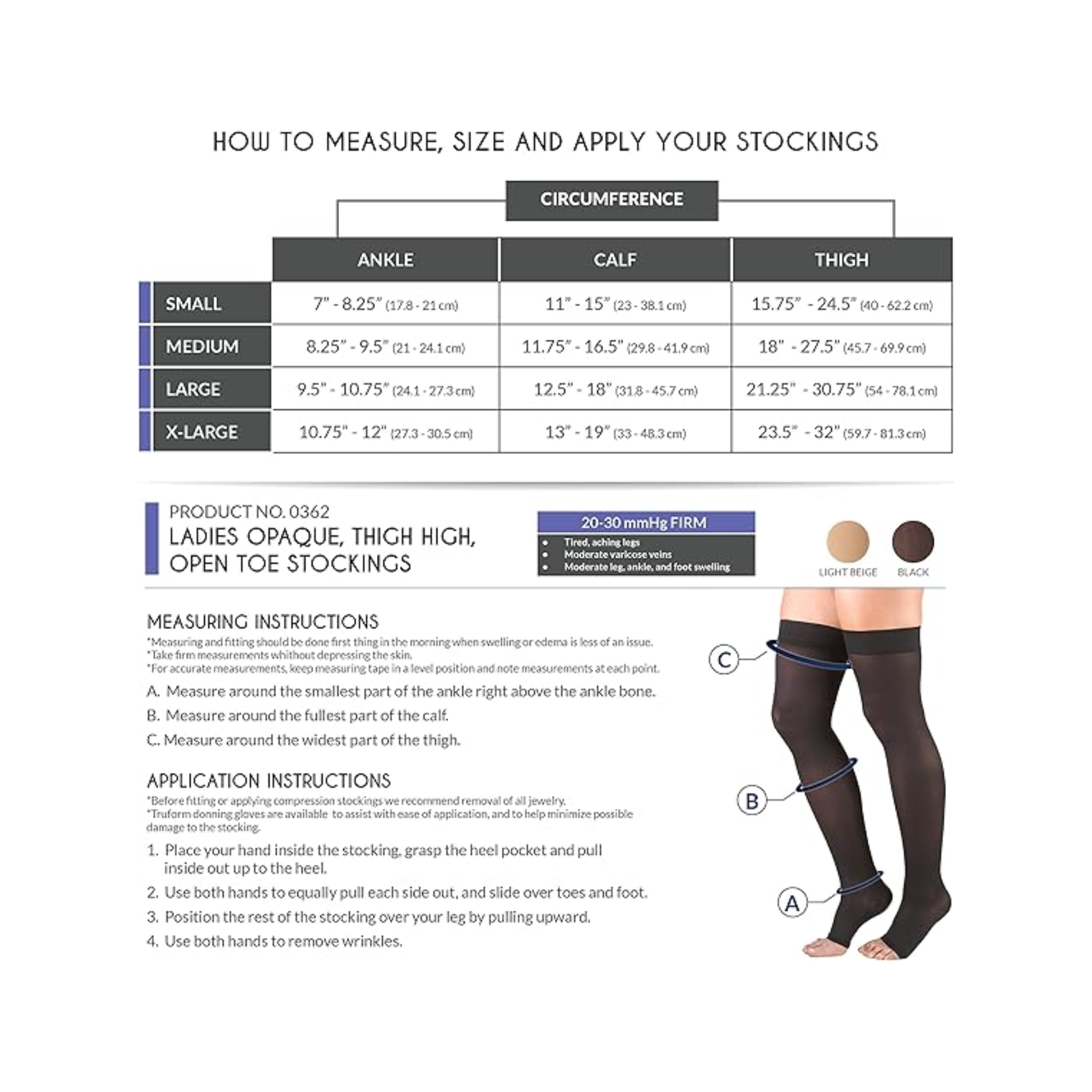 Truform, Women’s Opaque Thigh-High Open Toe Stockings, 20-30 mmHg Firm Compression for Circulation, Small, Black