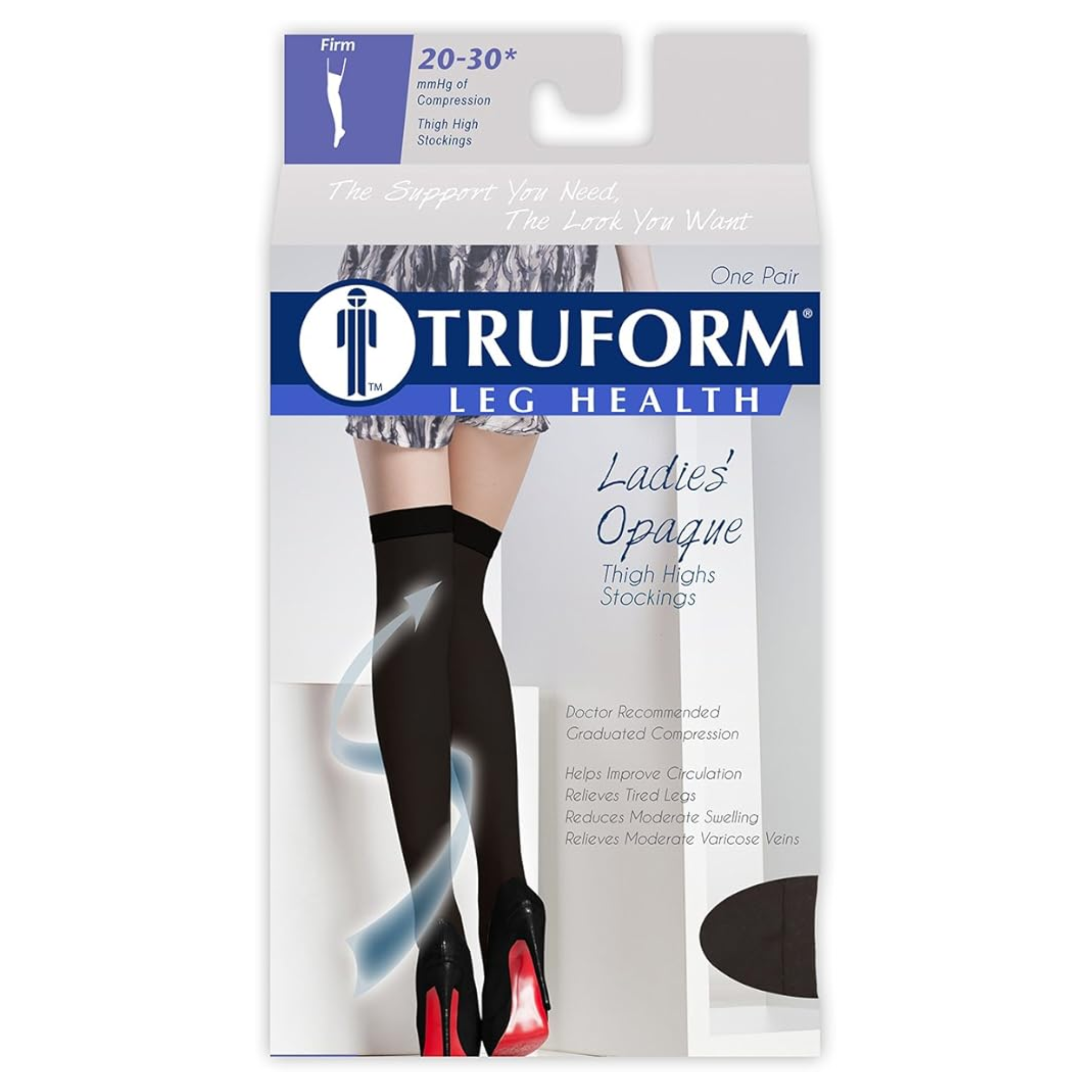 Truform, Women’s Opaque Thigh-High Open Toe Stockings, 20-30 mmHg Firm Compression for Circulation, Small, Black