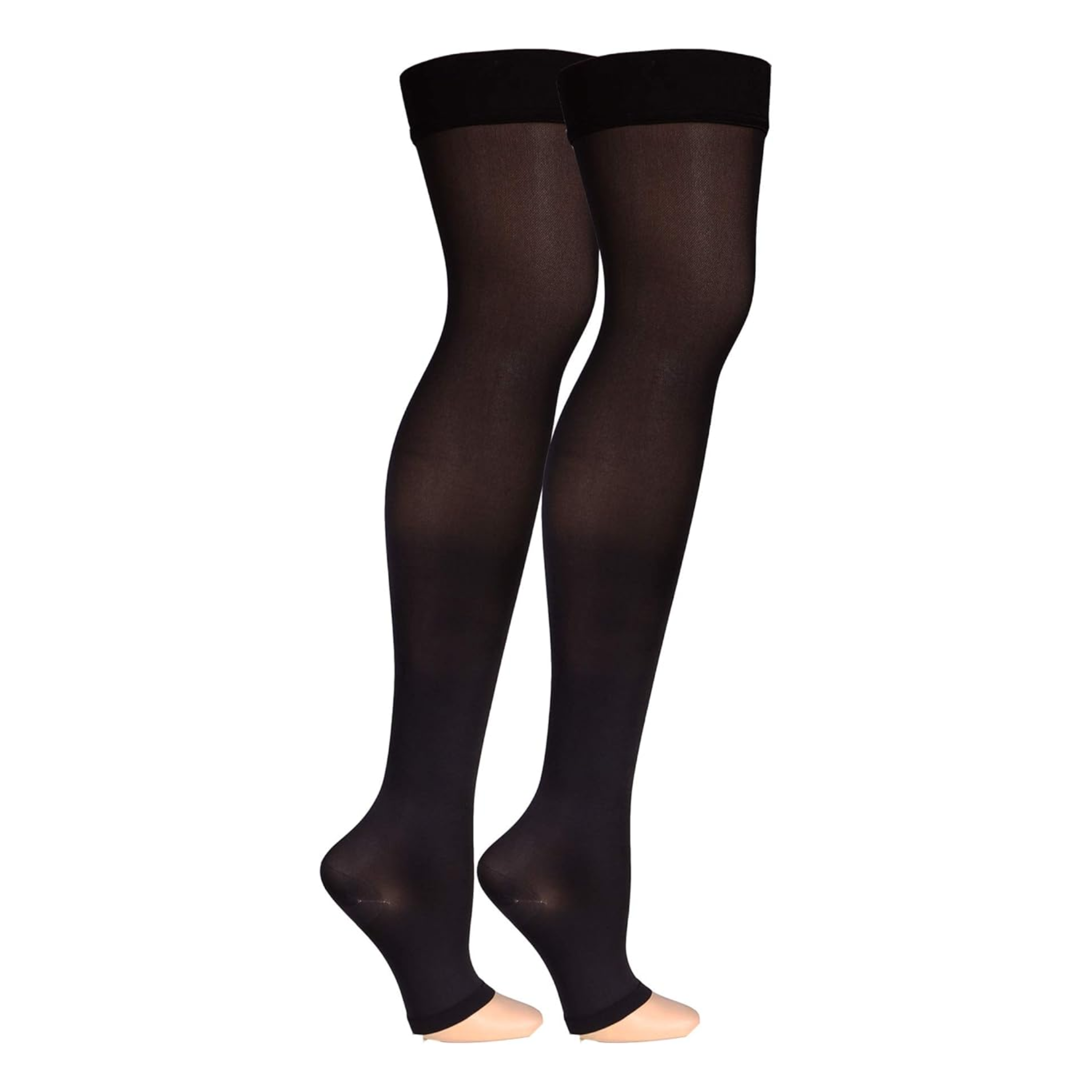 Truform, Women’s Opaque Thigh-High Open Toe Stockings, 20-30 mmHg Firm Compression for Circulation, Extra Large, Black