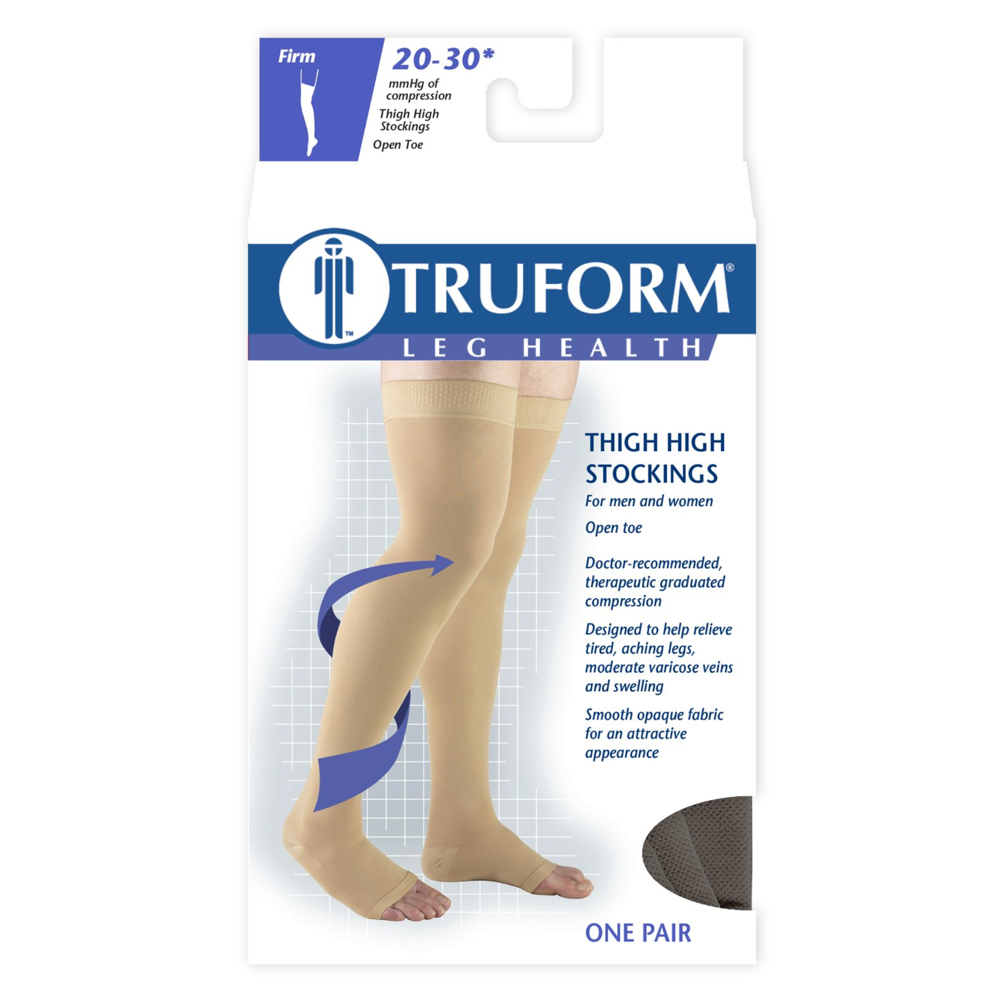Truform, Thigh-High Open Toe Stockings, 20-30 mmHg Firm Compression with Dot Top Band, Medium, Black