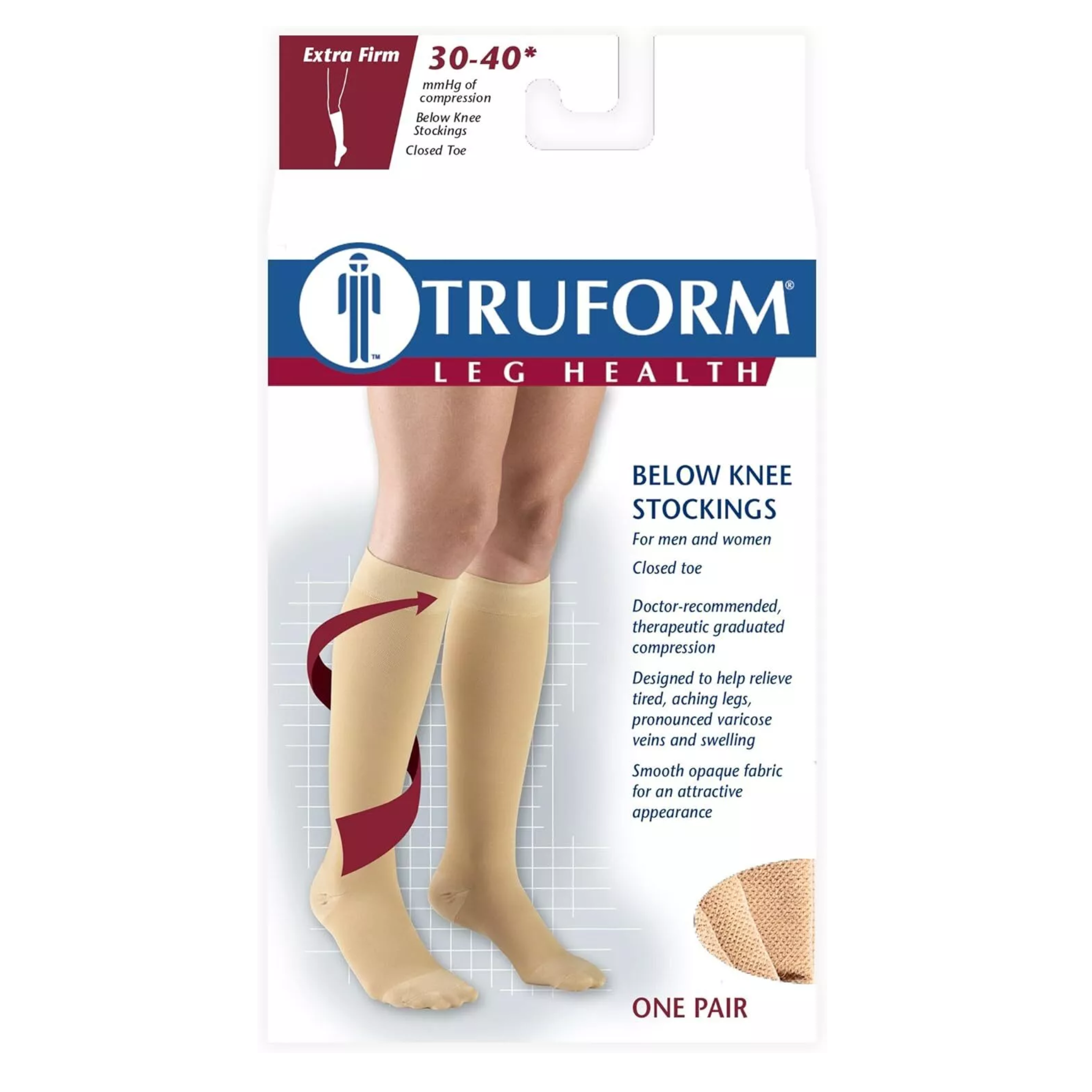 Truform, 30-40 mmHg Compression Stockings, Knee High Length for Men and Women, Closed Toe, Small, Beige