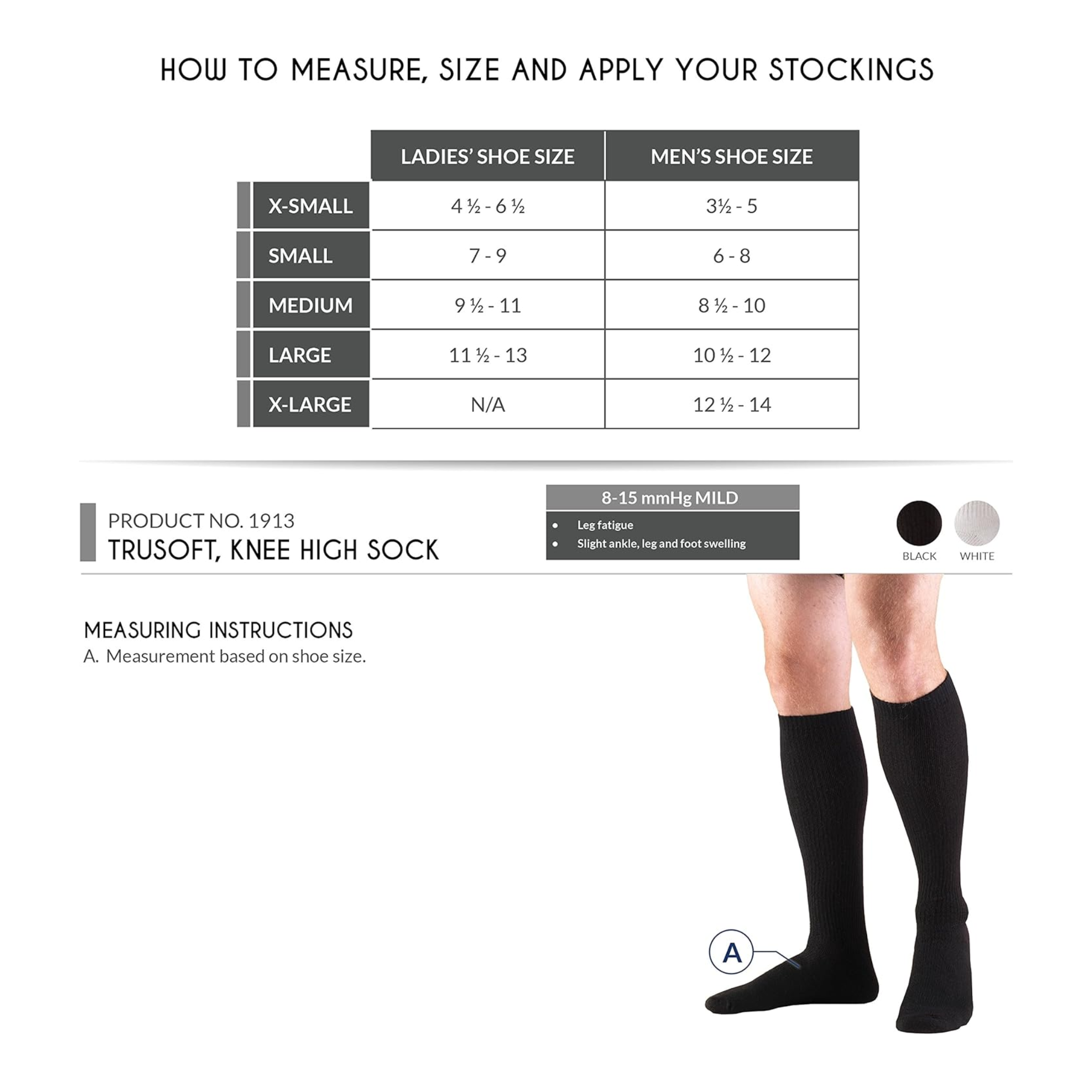 Truform, Knee-High Compression Socks, 8-15 mmHg, Closed Toe, Comfortable Support, Black, Extra Large