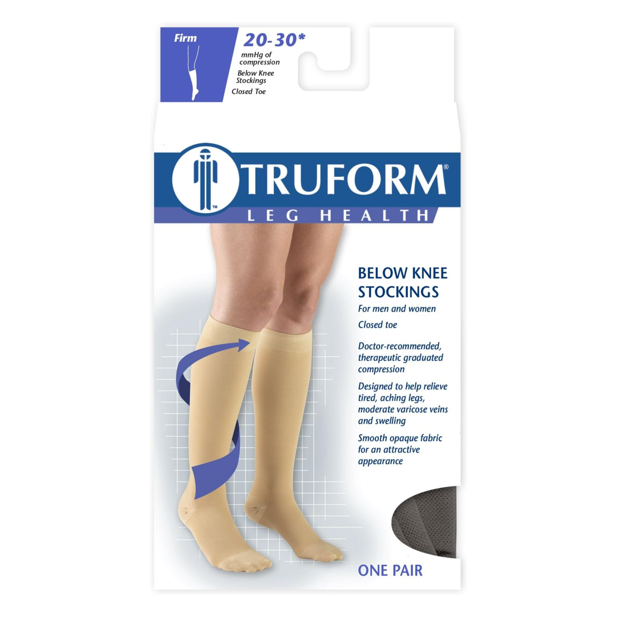 Truform, Unisex Knee-High Compression Stockings, Closed Toe, 20-30 mmHg, Black, Medium