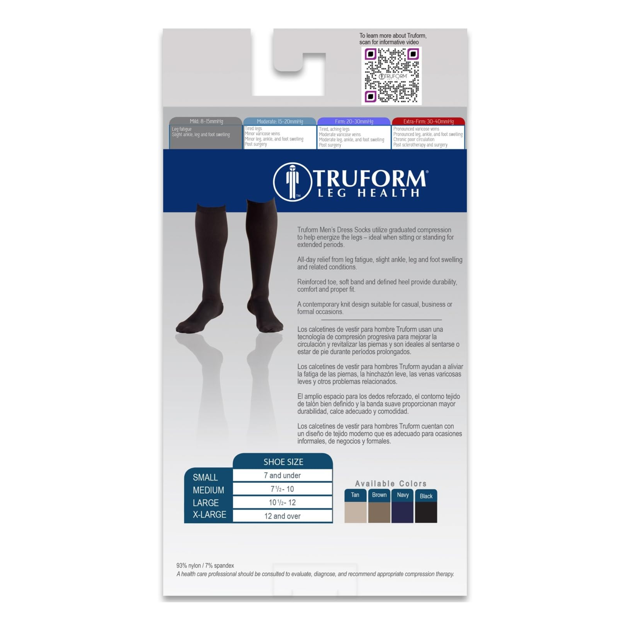 Truform Compression Socks, 8-15 mmHg, Men's Dress Socks, Knee High Over Calf Length, Black, Large