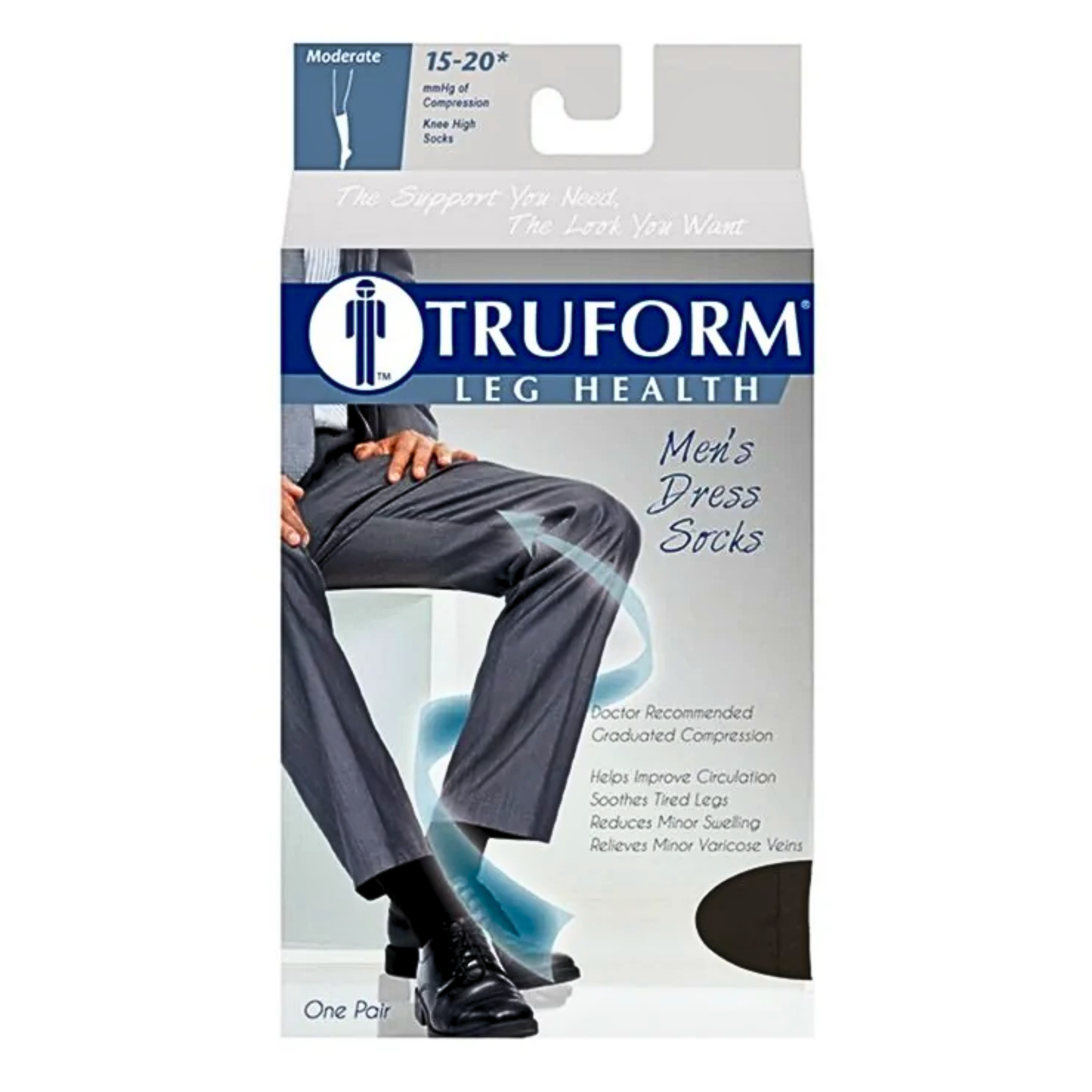 Truform Men's Dress Compression Socks, 15-20 mmHg, Knee-High, Black, Extra Large
