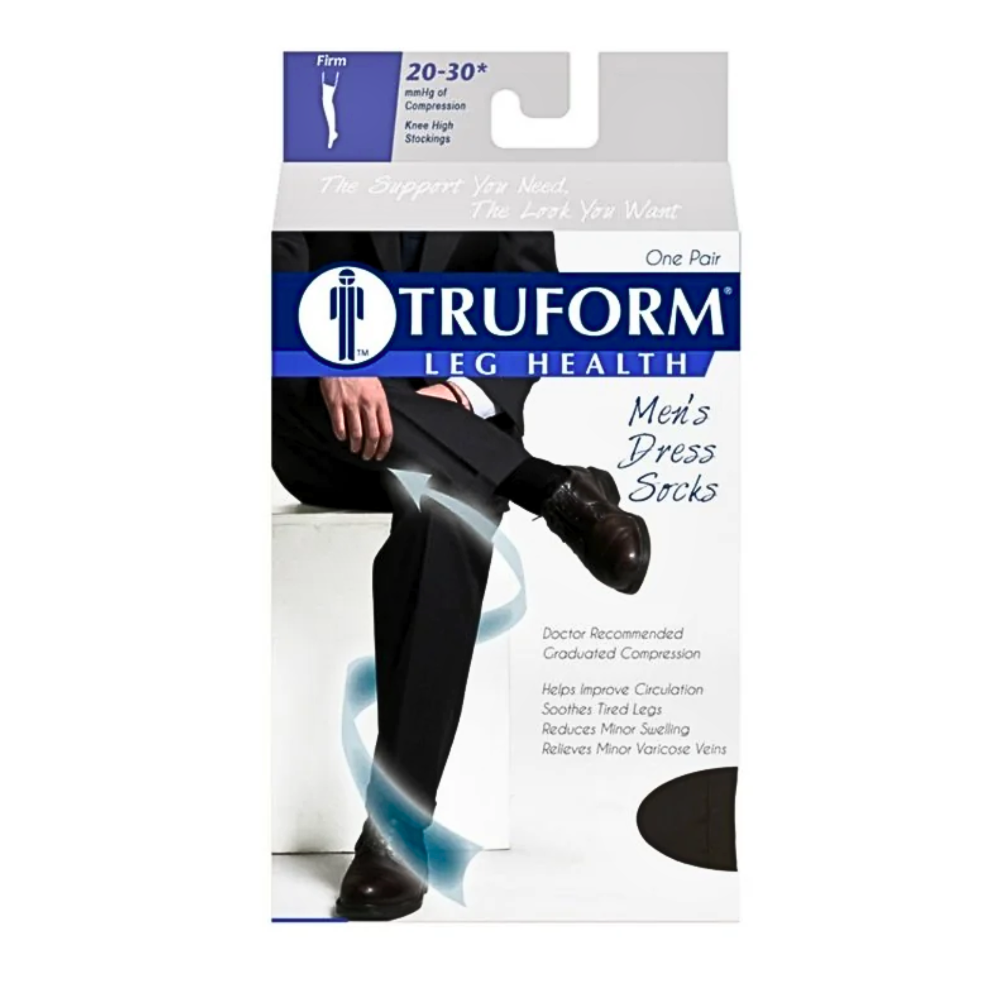 Truform Men's Knee-High Dress Socks, 20-30 mmHg, Black, Large