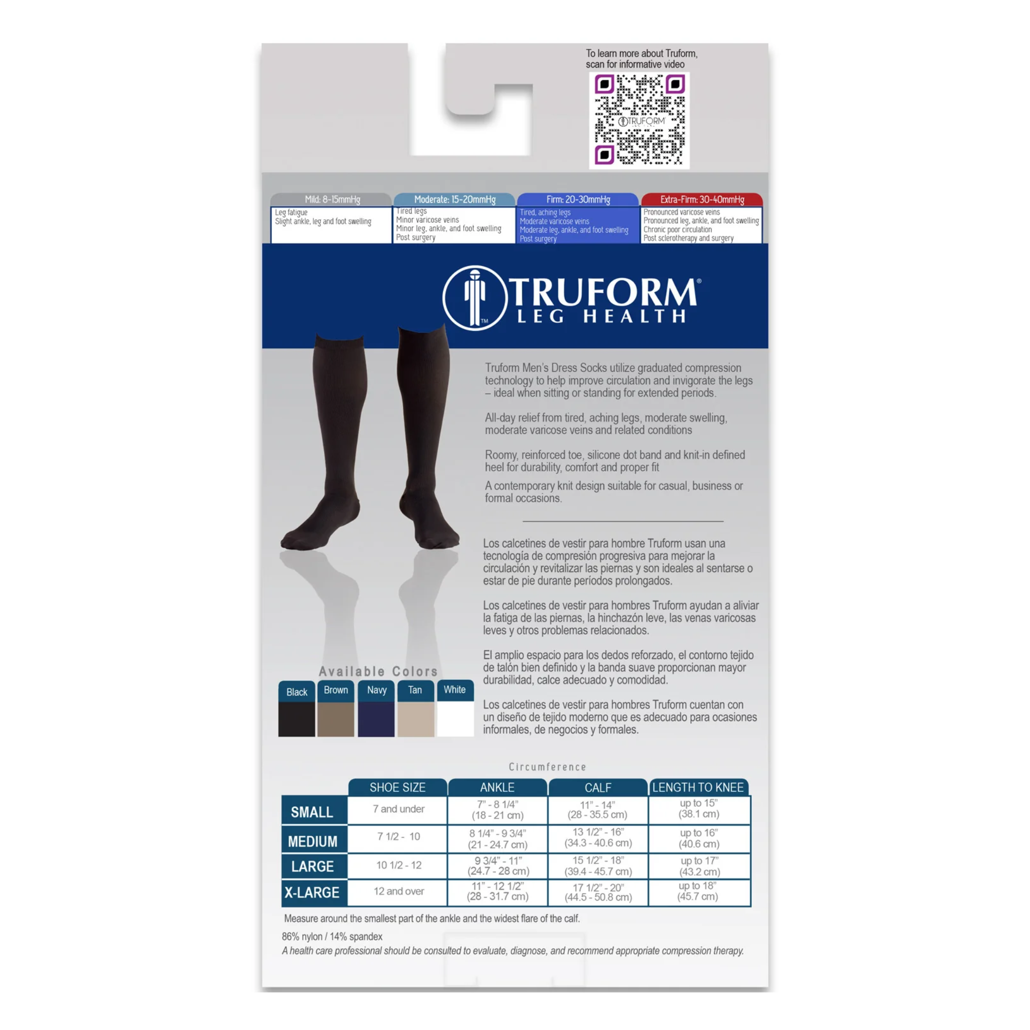 Truform Men's Dress Compression Socks, 15-20 mmHg, Knee-High, Black, Medium