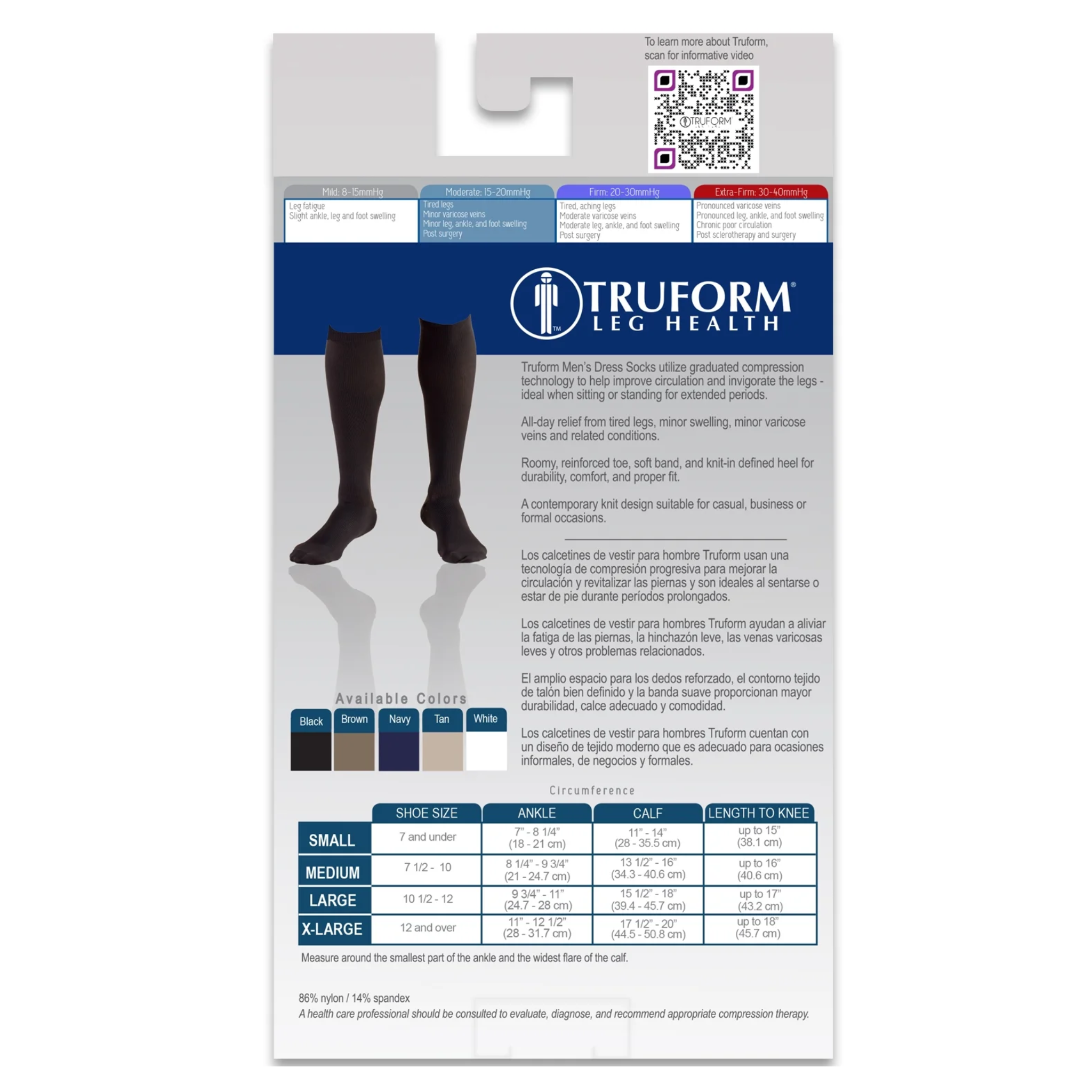 Truform, Men’s Knee High Dress Socks, 15-20 mmHg Moderate Compression for Circulation, Large, Navy